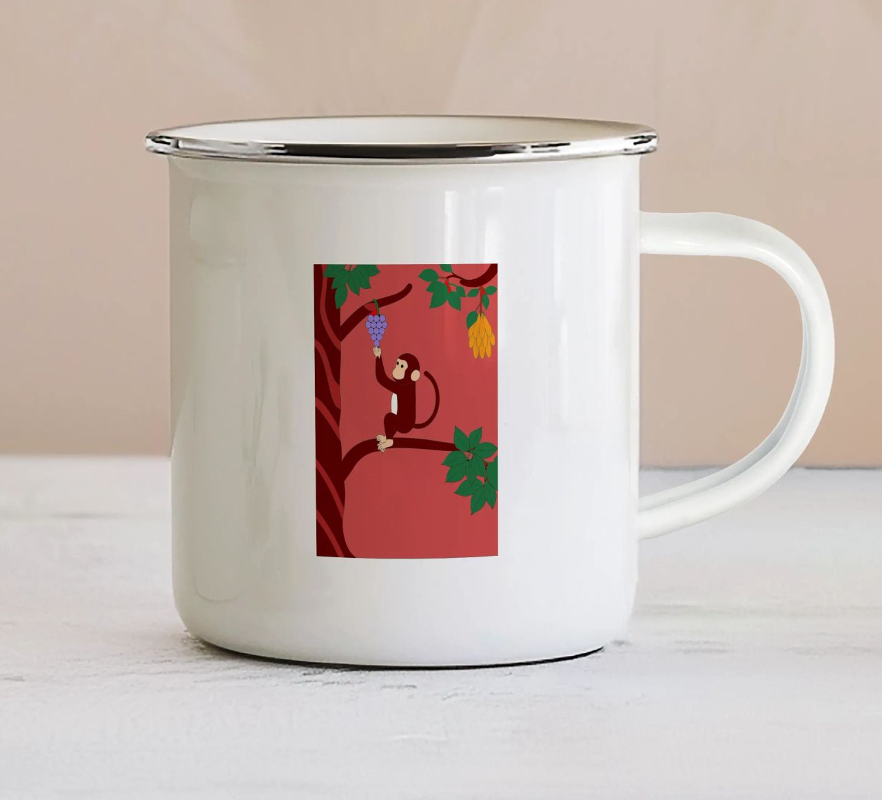 Scimmia e uva tazza in smalto da OUR SHOP