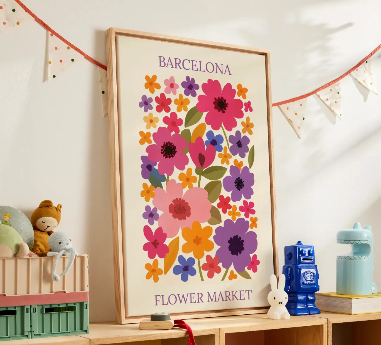 Barcellona II mercato dei fiori tela con Cornice a cassetta da HicksShop
