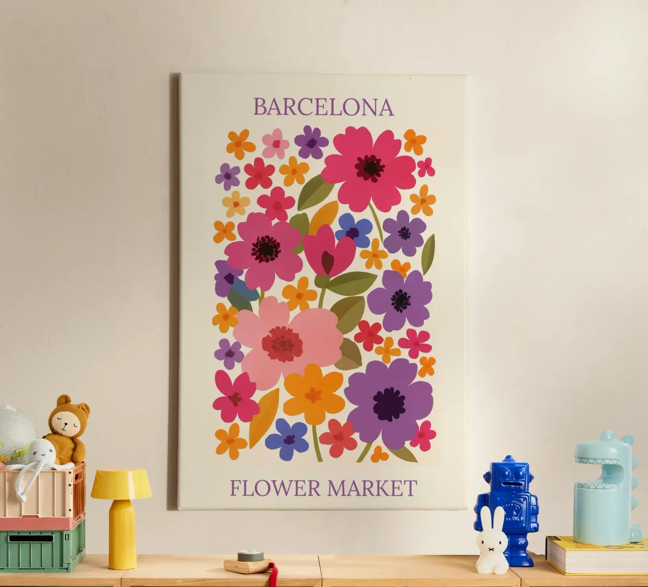 Barcellona II mercato dei fiori tela con Cornice a cassetta da HicksShop