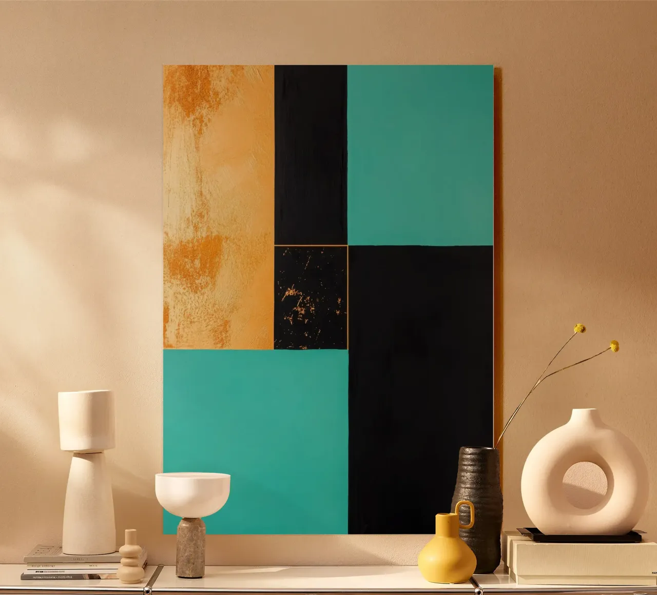 Composizione a tre colori con accenti dorati alluminio dibond da Niklas