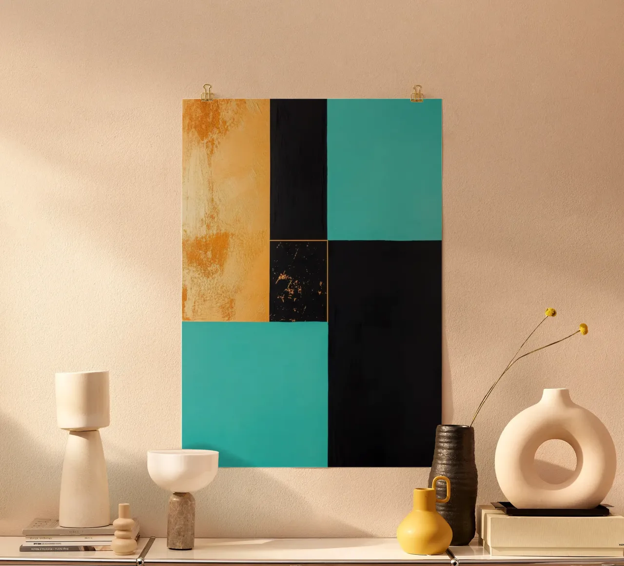 Composition tricolore avec des accents dorés poster de Niklas