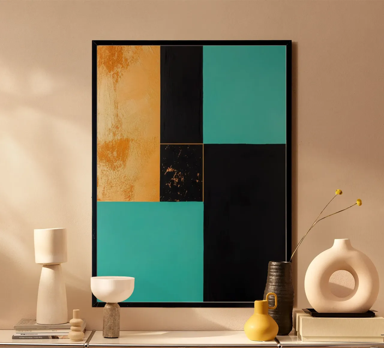 Composition tricolore avec des accents dorés poster de Niklas