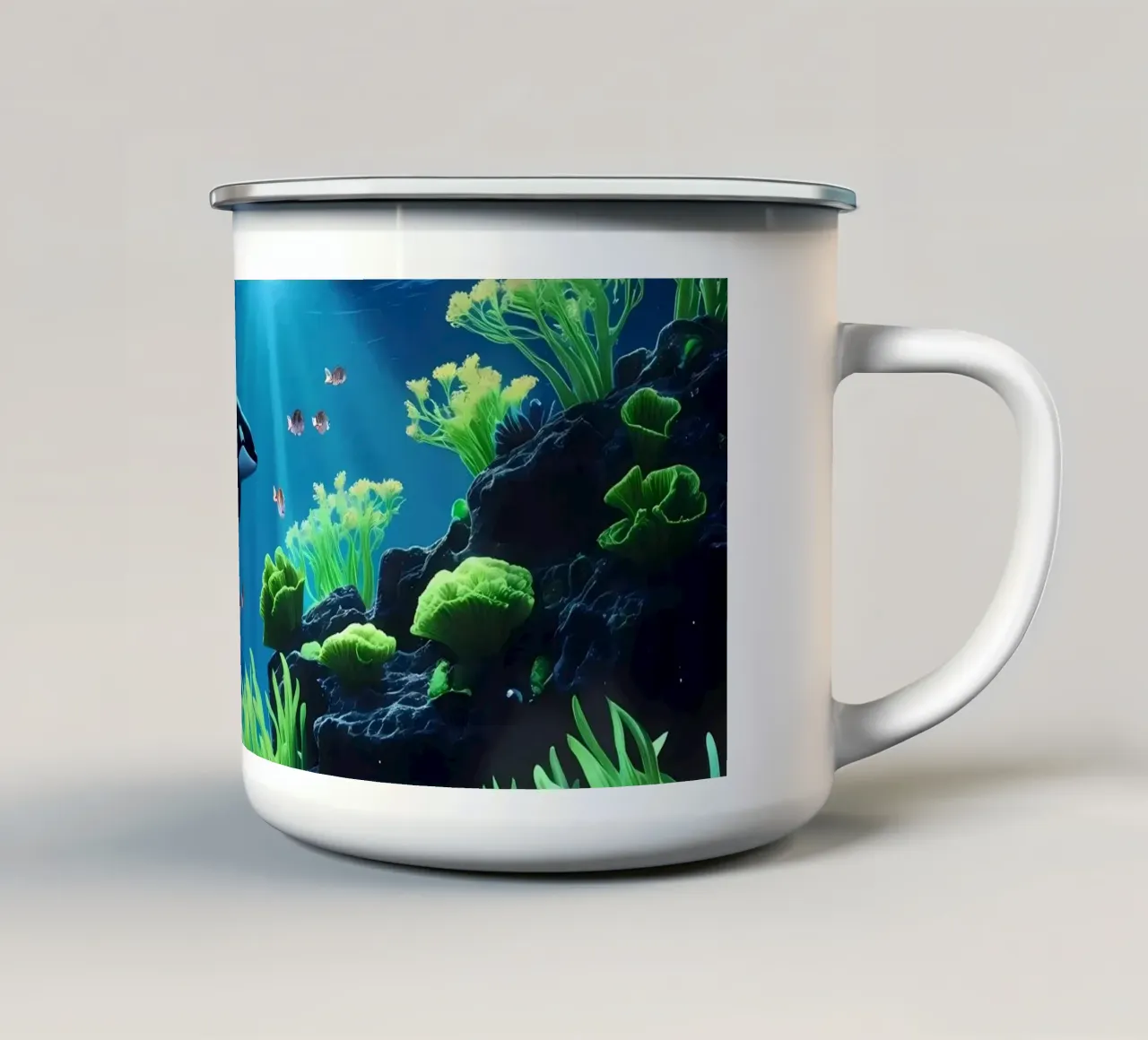 Moonshadow Rise ✦ Orca nel giardino di mezzanotte tazza in smalto da lumaquastudio