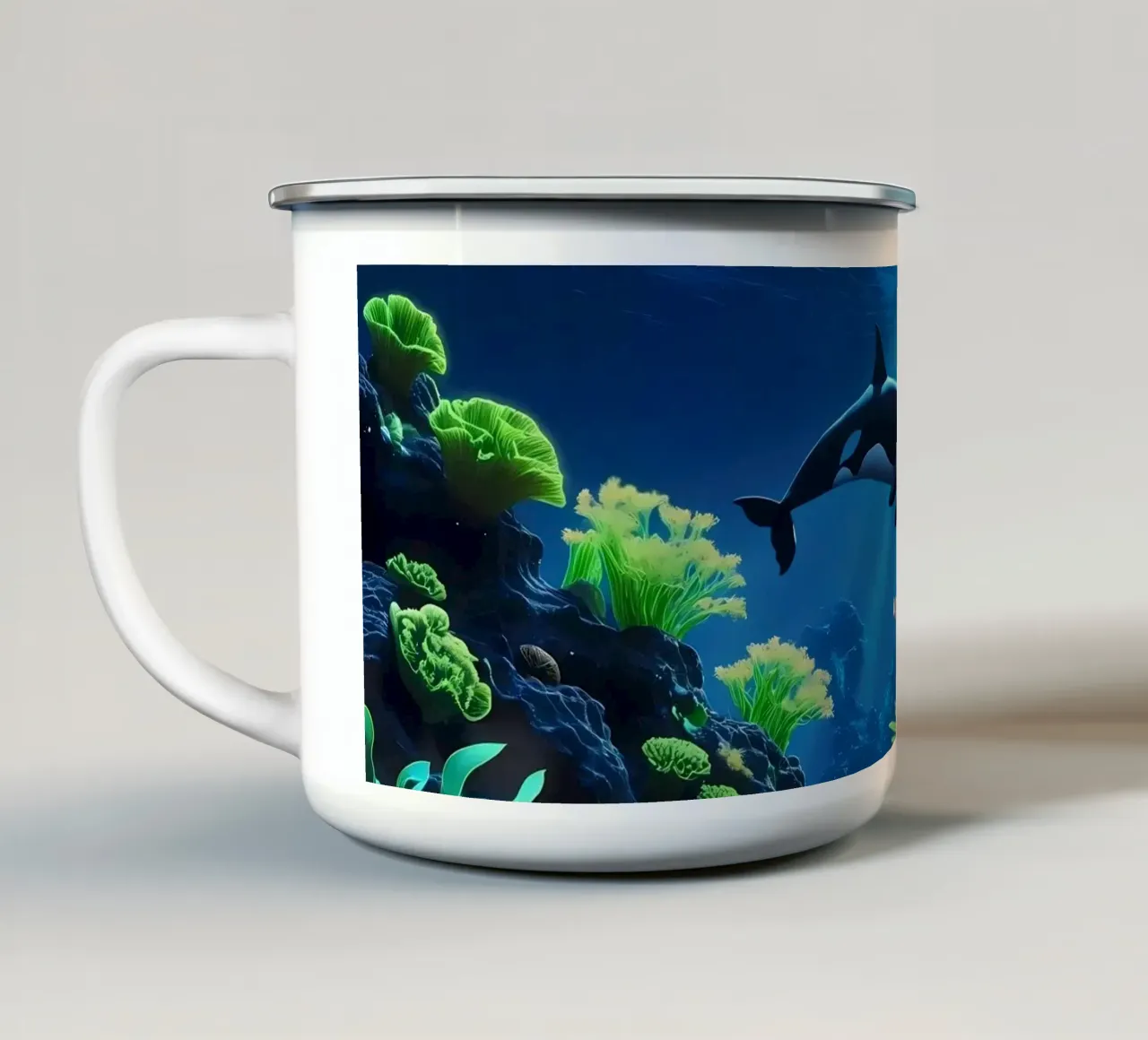 Moonshadow Rise ✦ Orca nel giardino di mezzanotte tazza in smalto da lumaquastudio