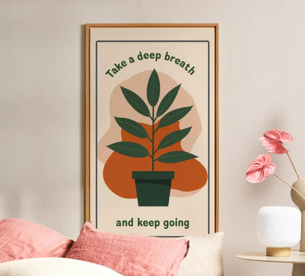Deep Breath and Keep Going Botanical Art Print alu-dibond by inspirational quote