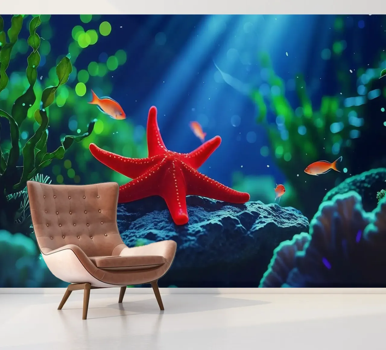 ✨🪸 Glow Rest ✦ Red Starfish Beneath the Surface 🌙 (1) photo wallpaper by LUMAQUA STUDIO