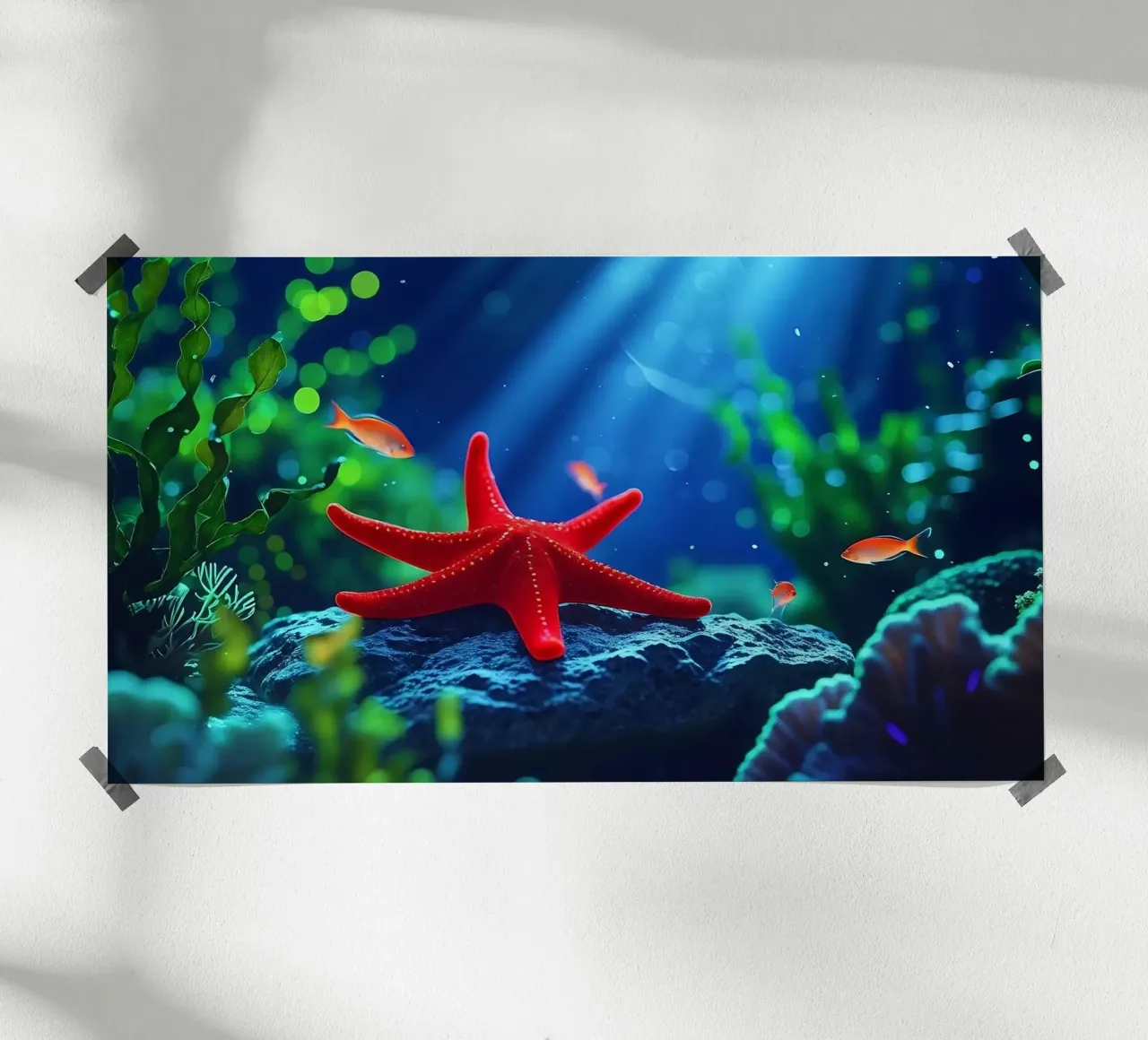 Repos luisant ✦ Étoile de mer rouge sous la surface (1) hahnemühle de lumaquastudio