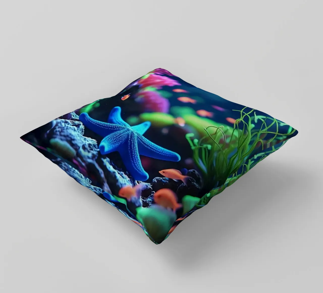 Deep Calm ✦ Stella marina blu in Neon Reef cuscino da lumaquastudio