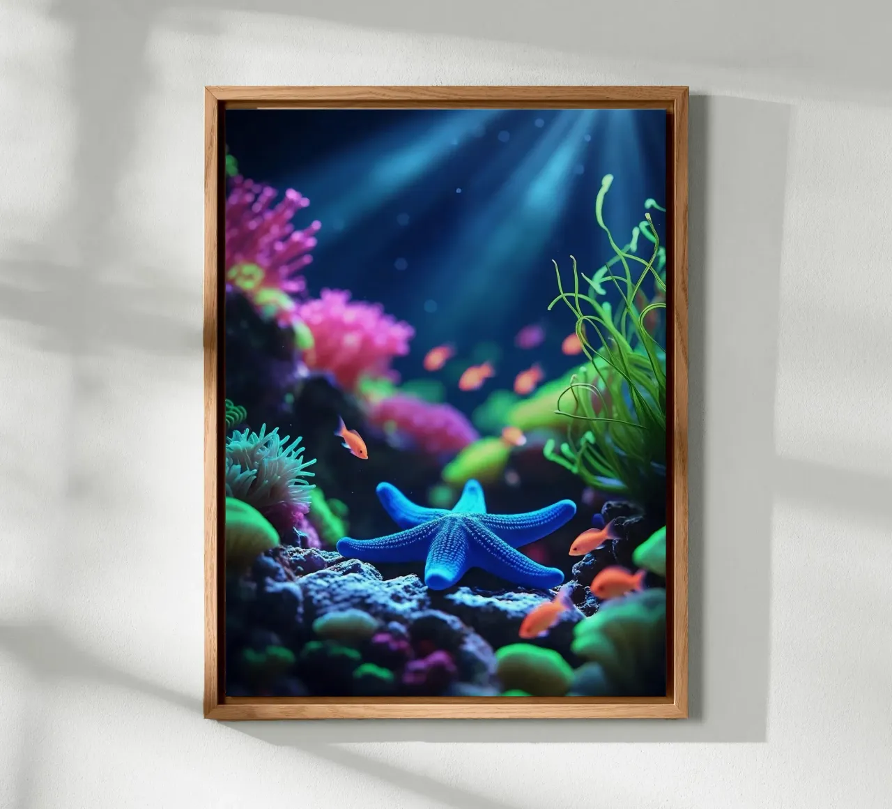 ✨🪸 Deep Calm ✦ Blue Starfish in Neon Reef 🌙 alu dibond de LUMAQUA STUDIO