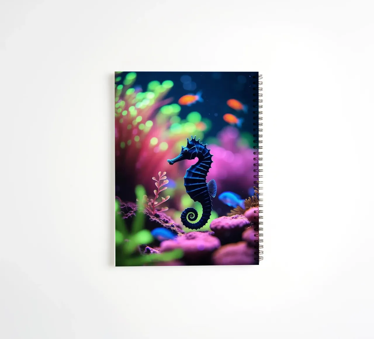 ✨🐠 The Night's Watch ✦ Schwarzes Seepferdchen in Neonkoralle 🌙 Ringbuch von LUMAQUA STUDIO