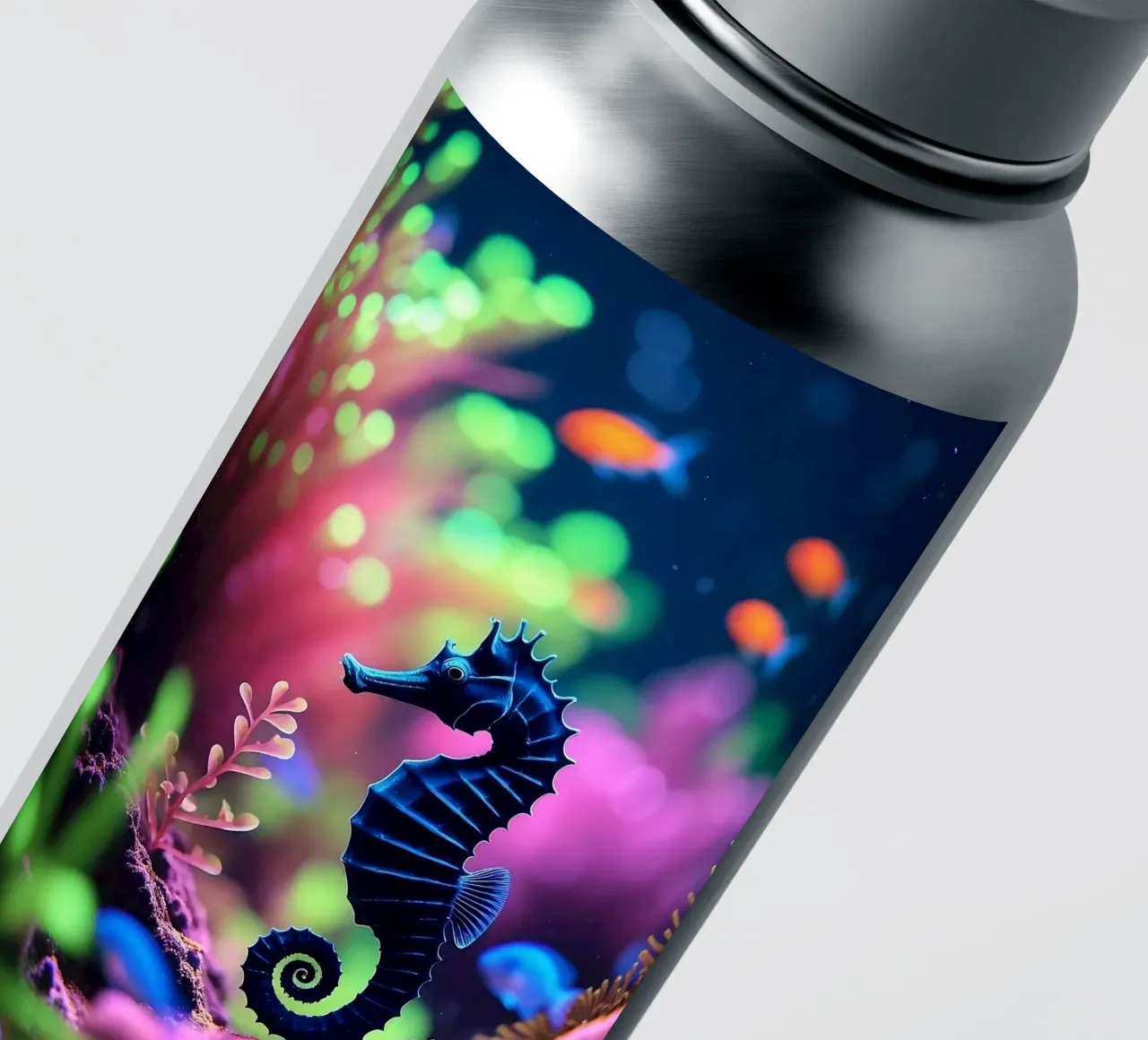 ✨🐠 The Night's Watch ✦ Schwarzes Seepferdchen in Neonkoralle 🌙 Sticker von LUMAQUA STUDIO