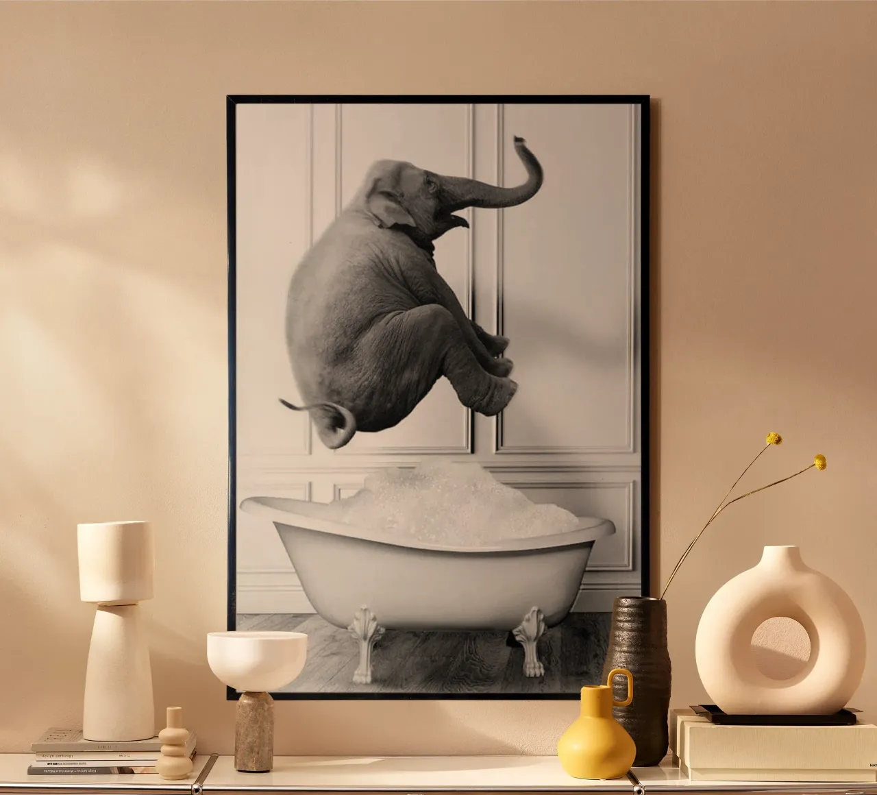 L'elefante volante poster con telaio in legno da christal shop