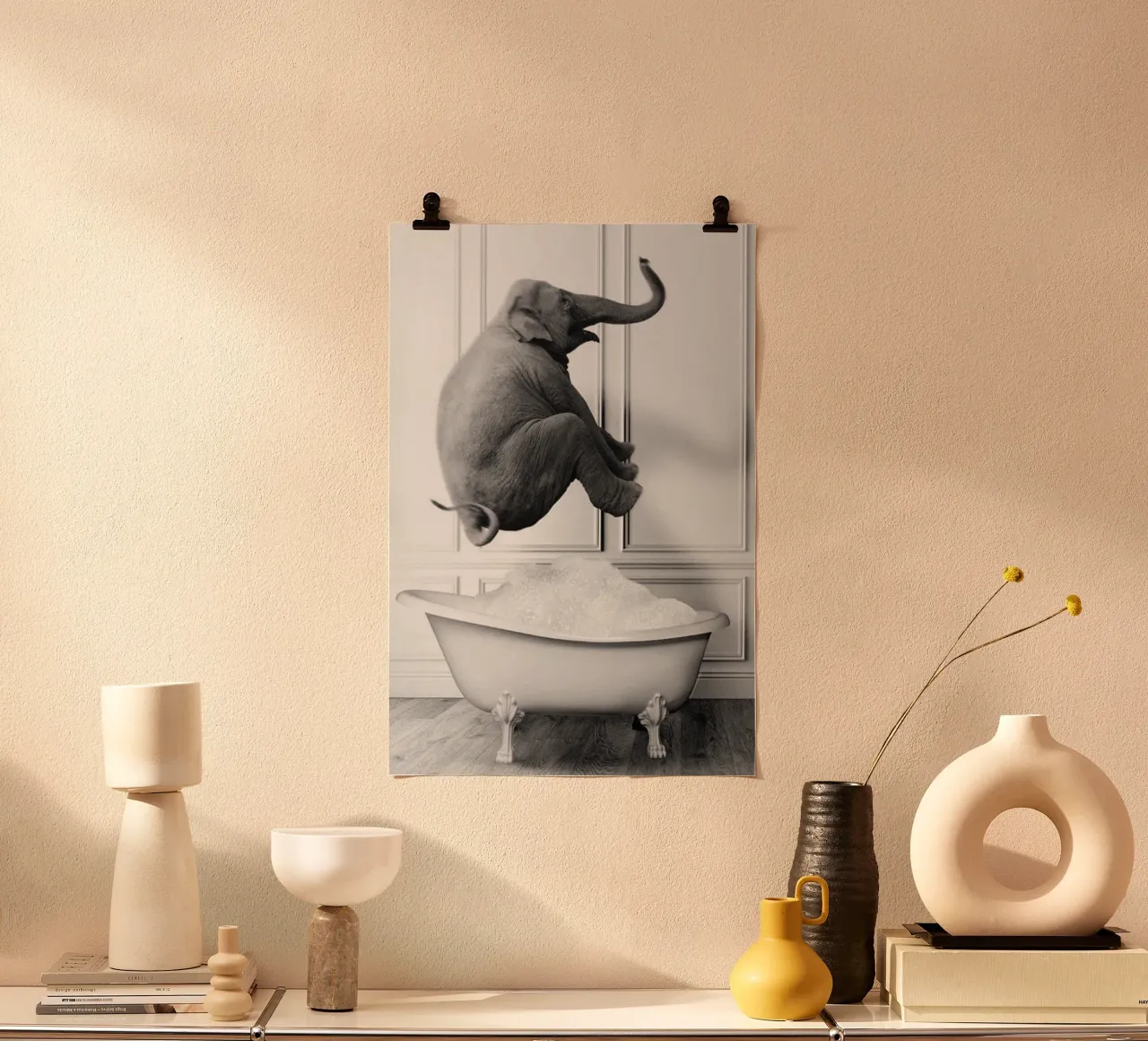 L'elefante volante poster con telaio in legno da christal shop