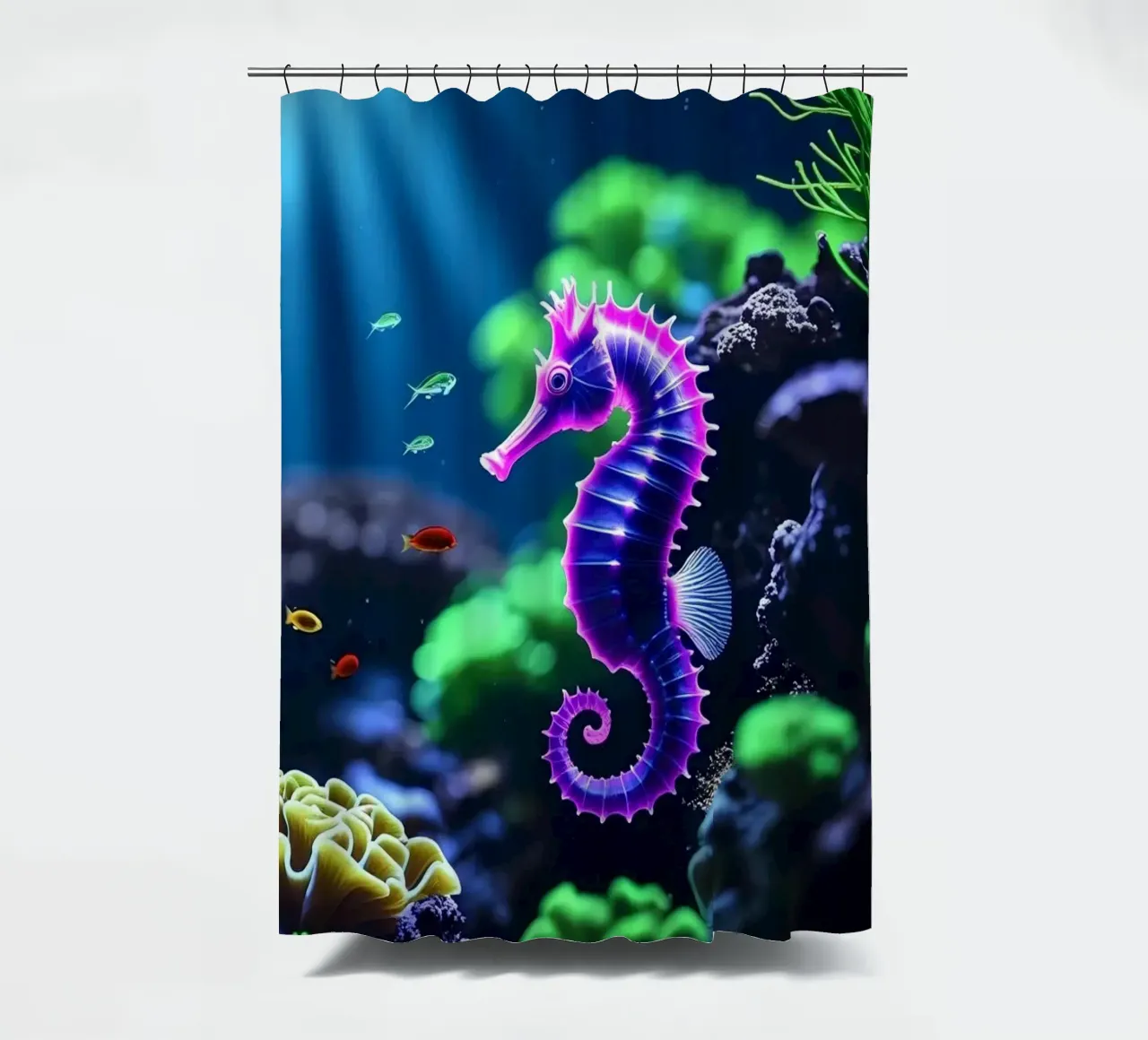 ✨🐠 Coral Charm ✦ Purple Seahorse in Moonlight 🌙 (1) shower curtain by LUMAQUA STUDIO