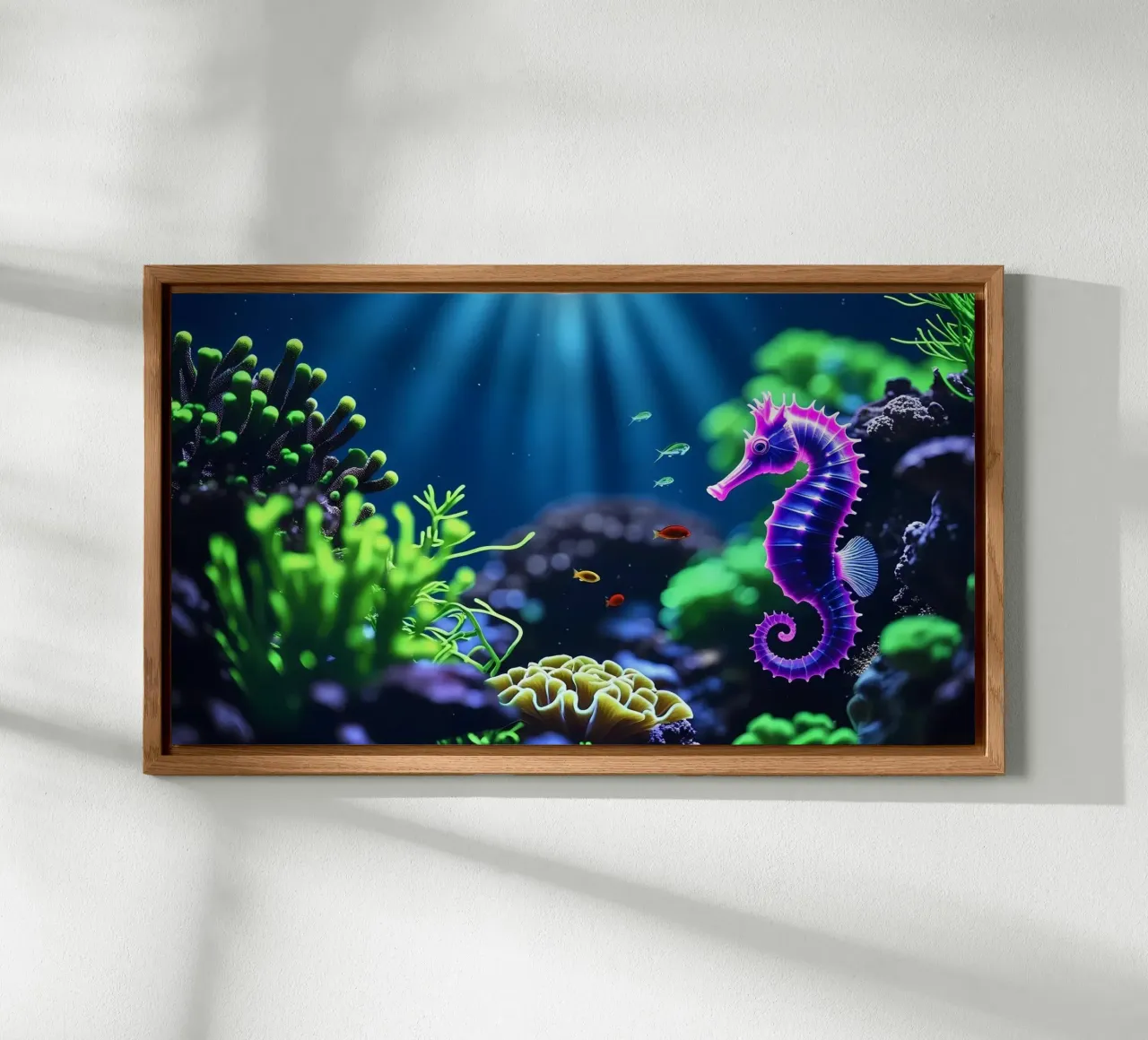 ✨🐠 Charme Koralle ✦ Lila Seepferdchen im Mondlicht 🌙 (1) Alu-Dibond von LUMAQUA STUDIO