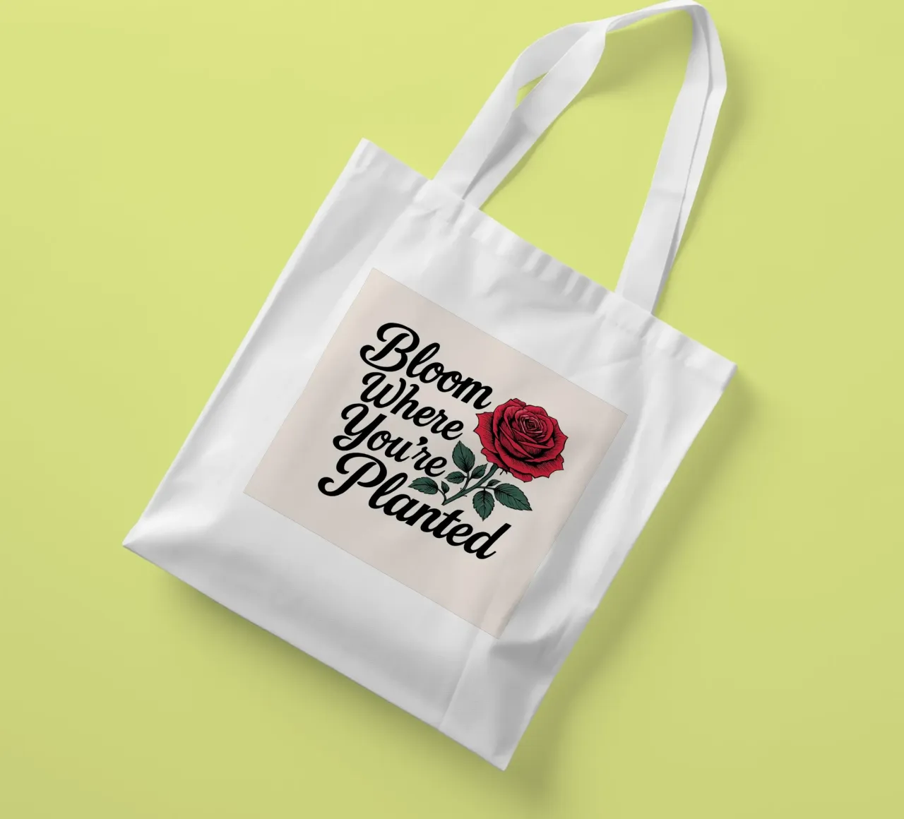 "Bloom Where You're Planted" Inspirierende rote Rose Kunst Prin Jutebeutel von inspirational quote