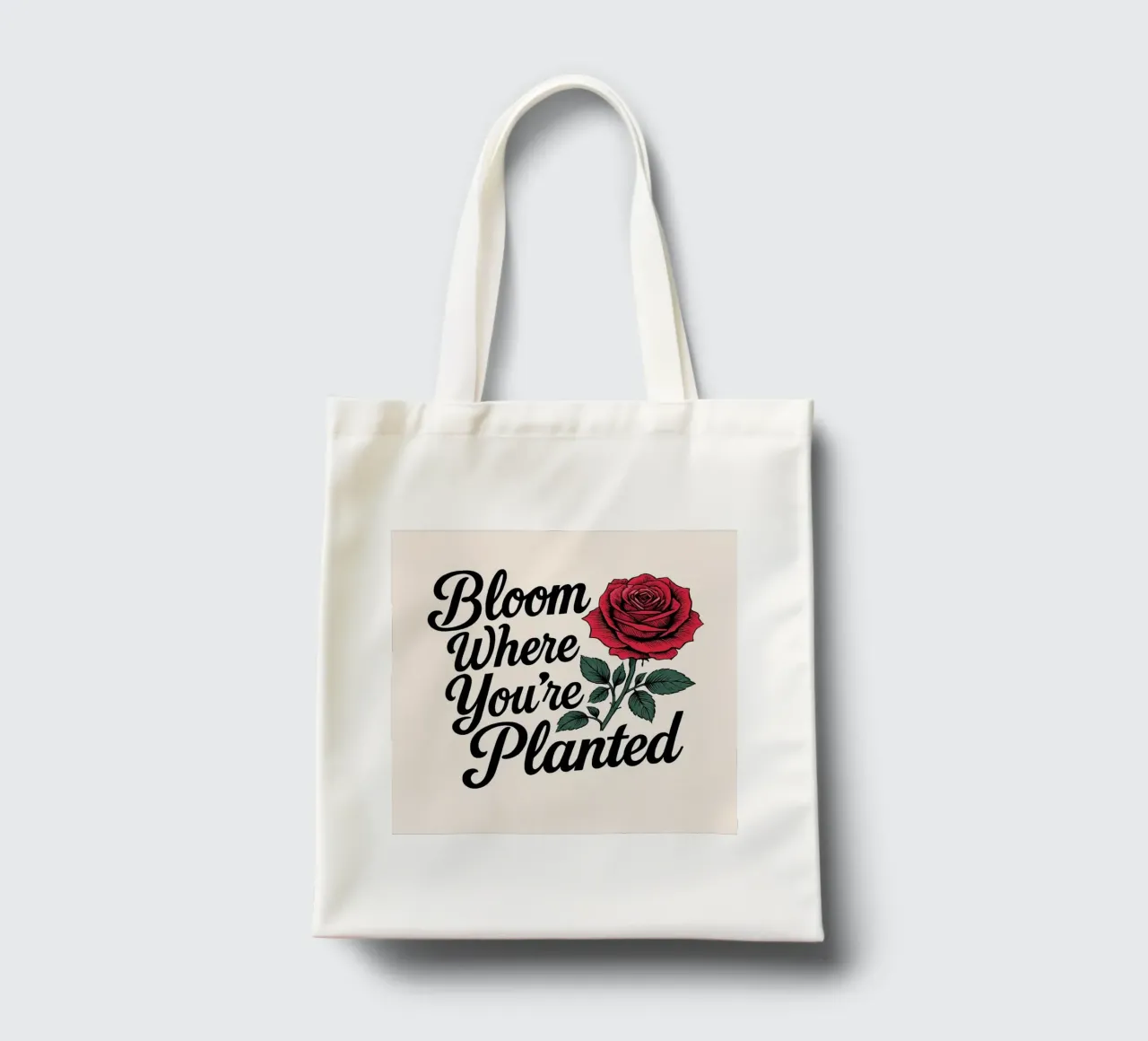 "Bloom Where You're Planted" Inspirierende rote Rose Kunst Prin Jutebeutel von inspirational quote