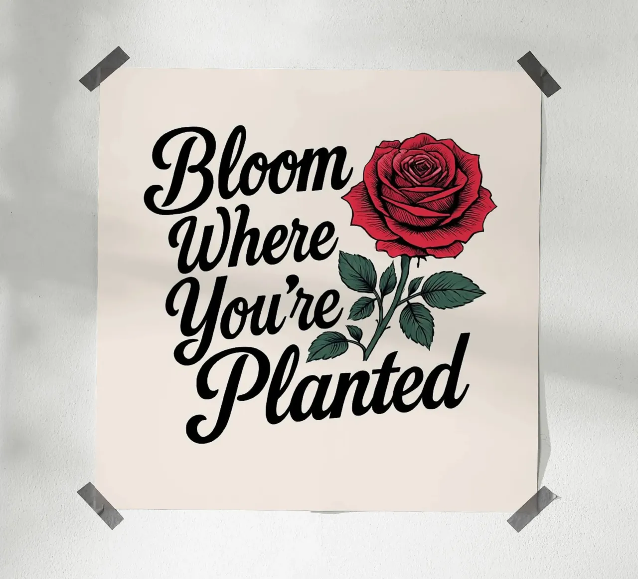 "Bloom Where You're Planted" Inspirierende rote Rose Kunst Prin Hahnemühle von inspirational quote