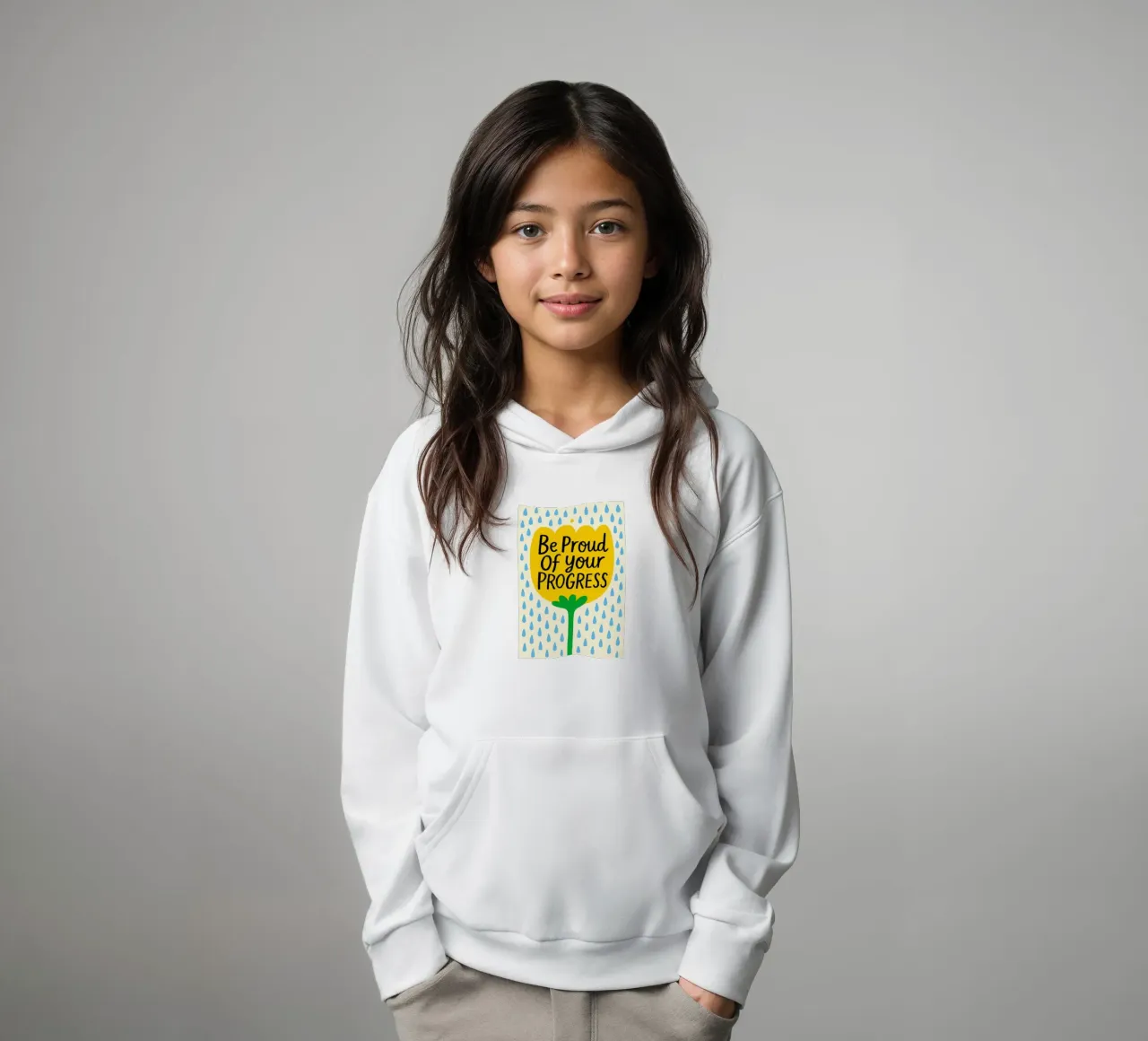"Siate orgogliosi dei vostri progressi" Fiore giallo d'ispirazione felpa bambino con cappuccio da inspirational quote