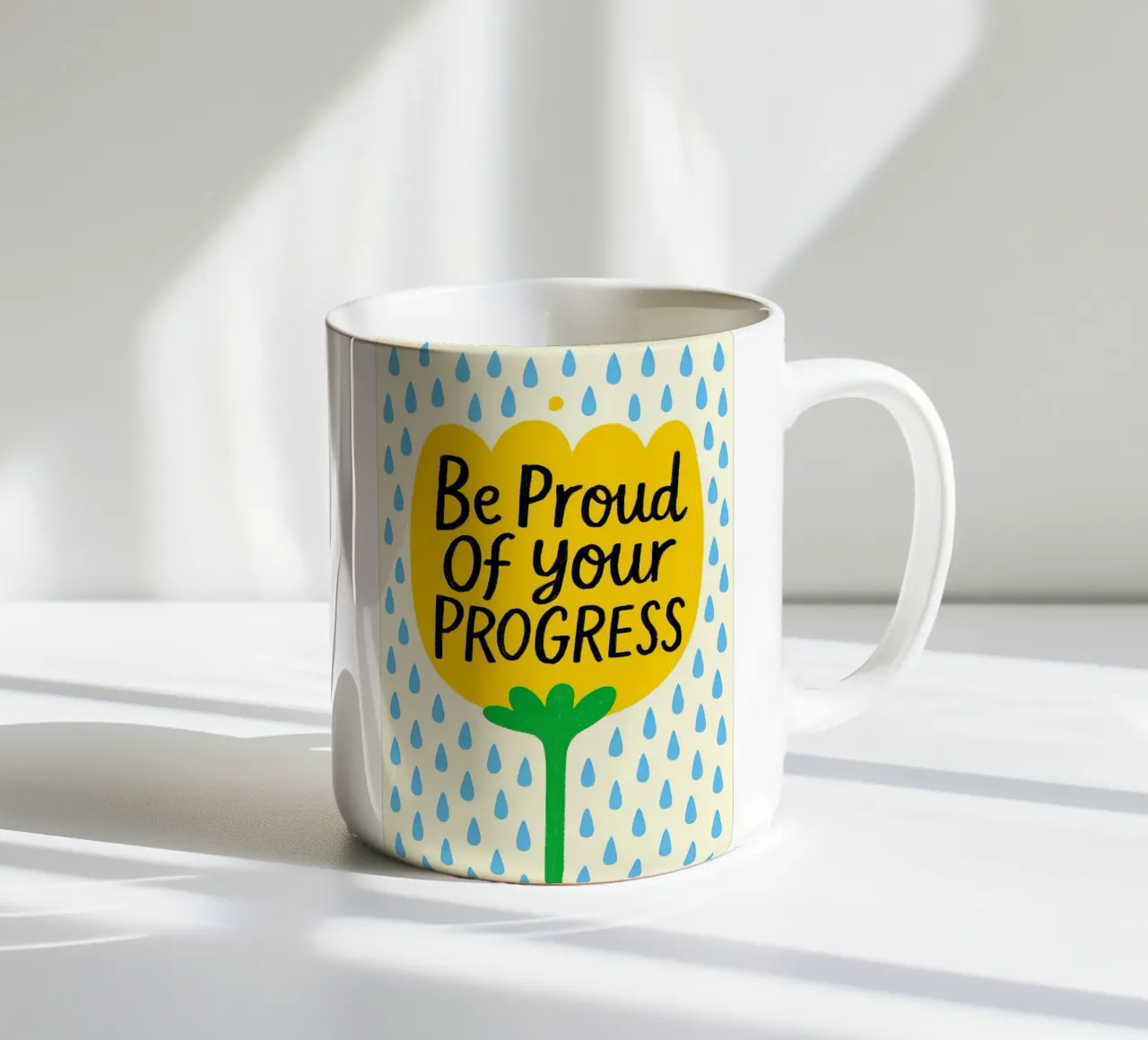 "Siate orgogliosi dei vostri progressi" Fiore giallo d'ispirazione tazza in ceramica da inspirational quote