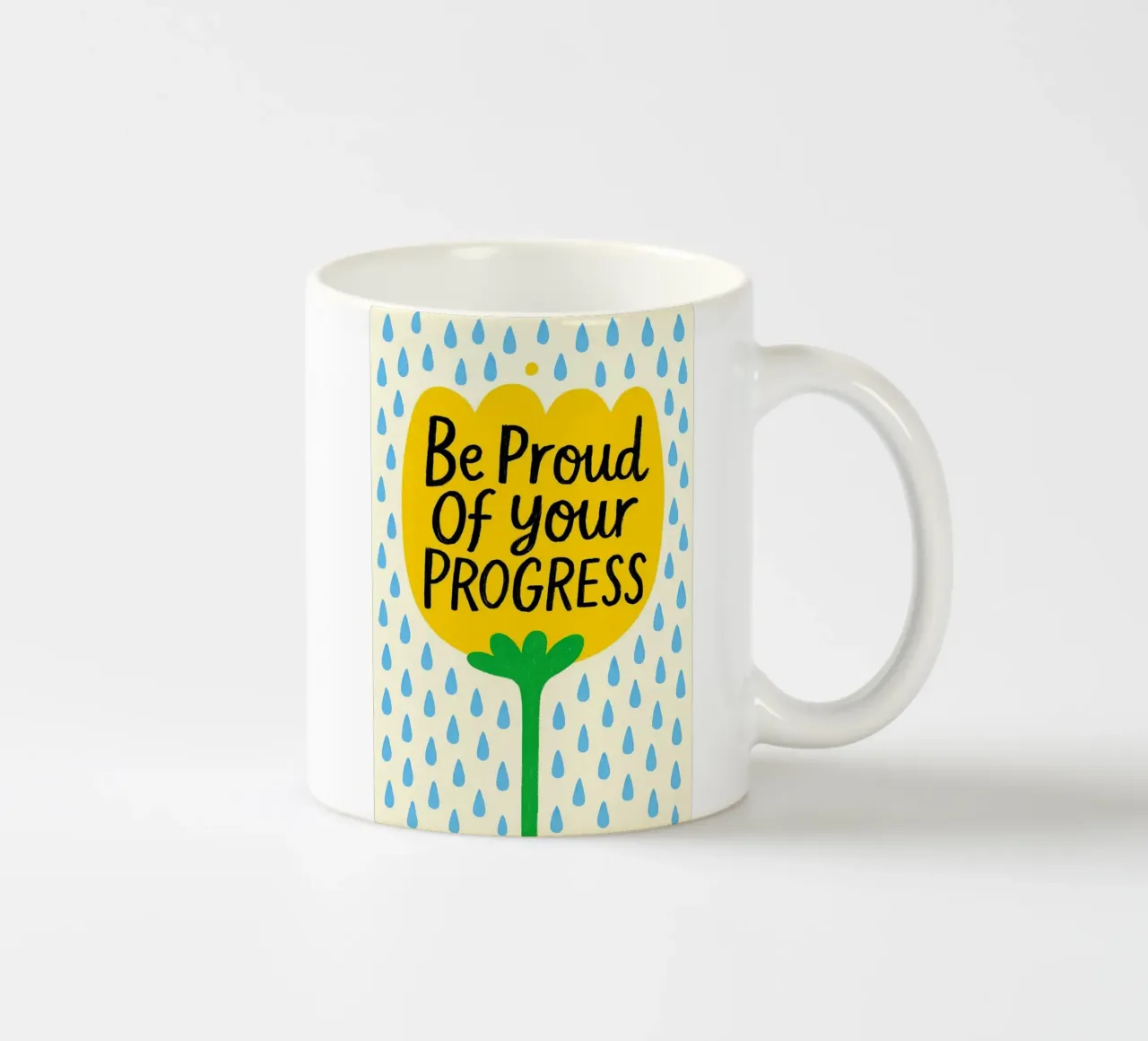 "Siate orgogliosi dei vostri progressi" Fiore giallo d'ispirazione tazza in ceramica da inspirational quote