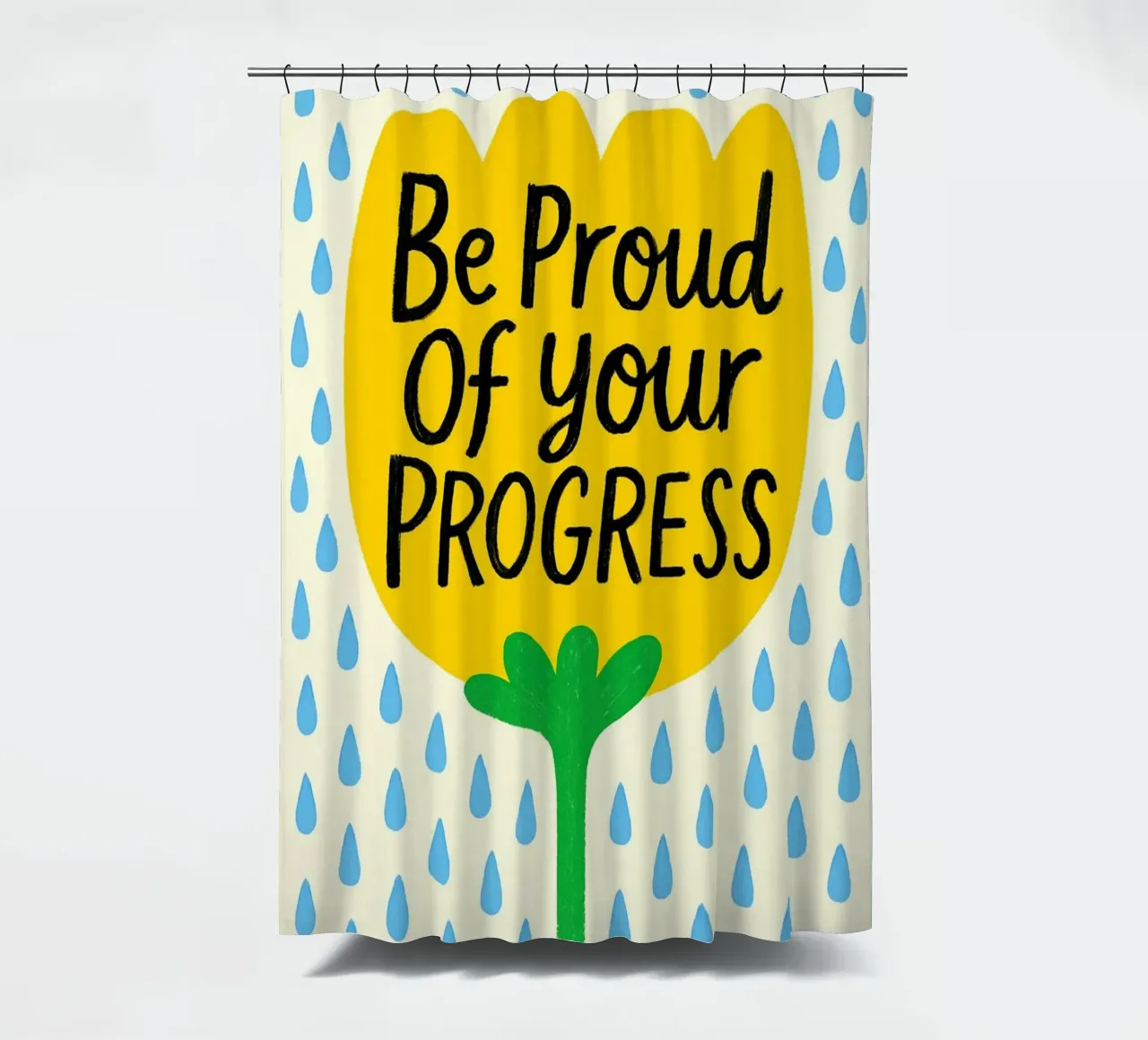"Siate orgogliosi dei vostri progressi" Fiore giallo d'ispirazione tenda da doccia da inspirational quote