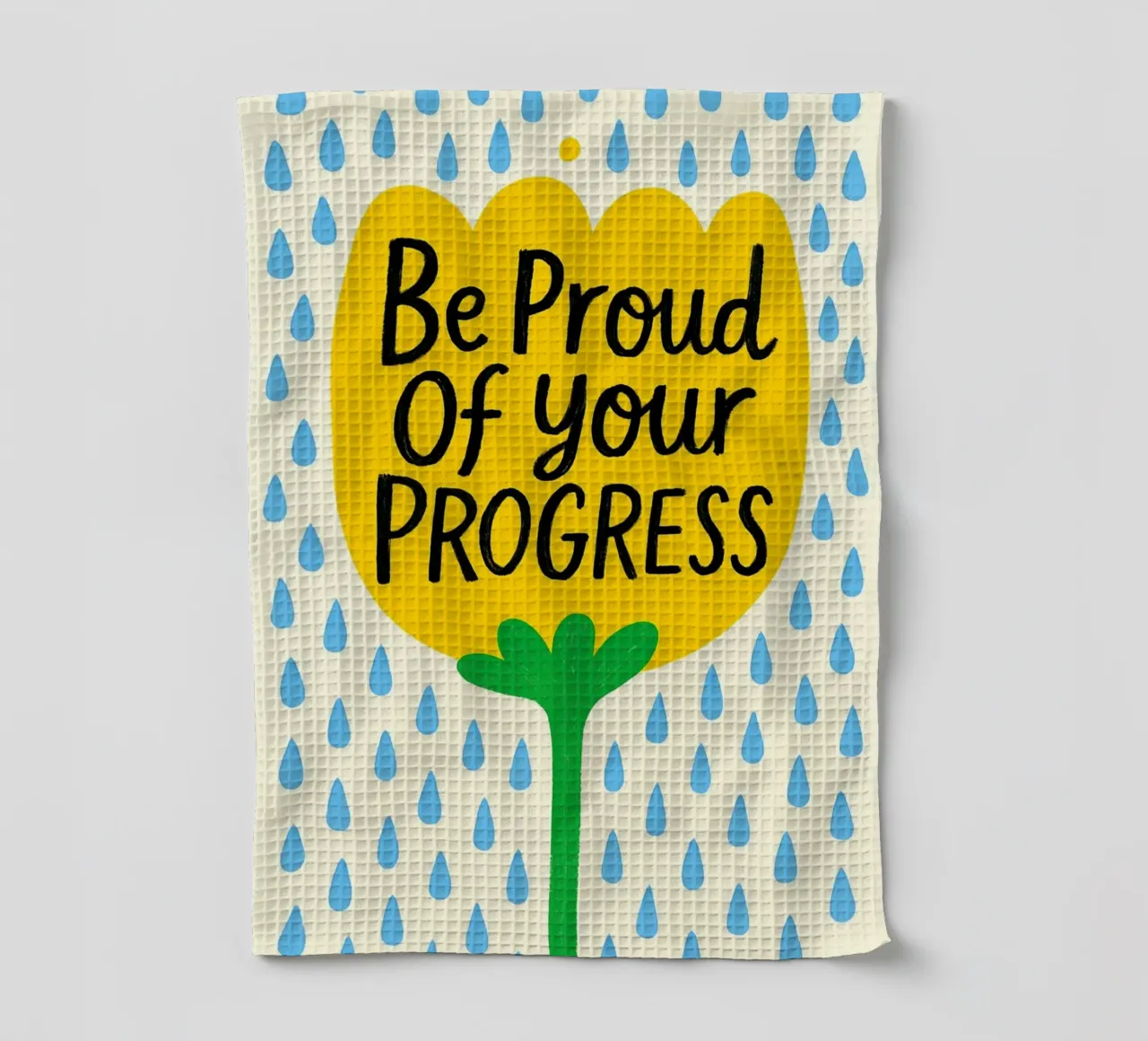 "Siate orgogliosi dei vostri progressi" Fiore giallo d'ispirazione canovaccio da cucina da inspirational quote