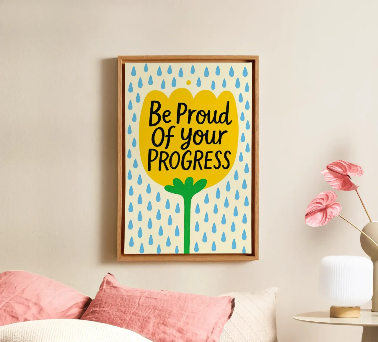 "Siate orgogliosi dei vostri progressi" Fiore giallo d'ispirazione tela da inspirational quote