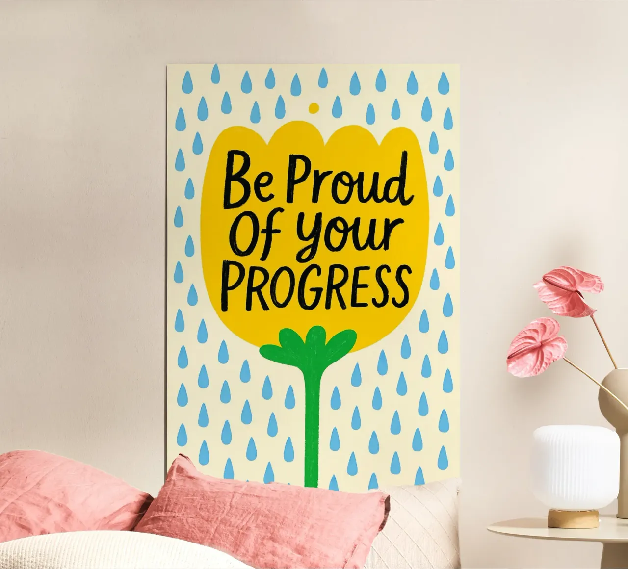 "Siate orgogliosi dei vostri progressi" Fiore giallo d'ispirazione carta hahnemühle da inspirational quote