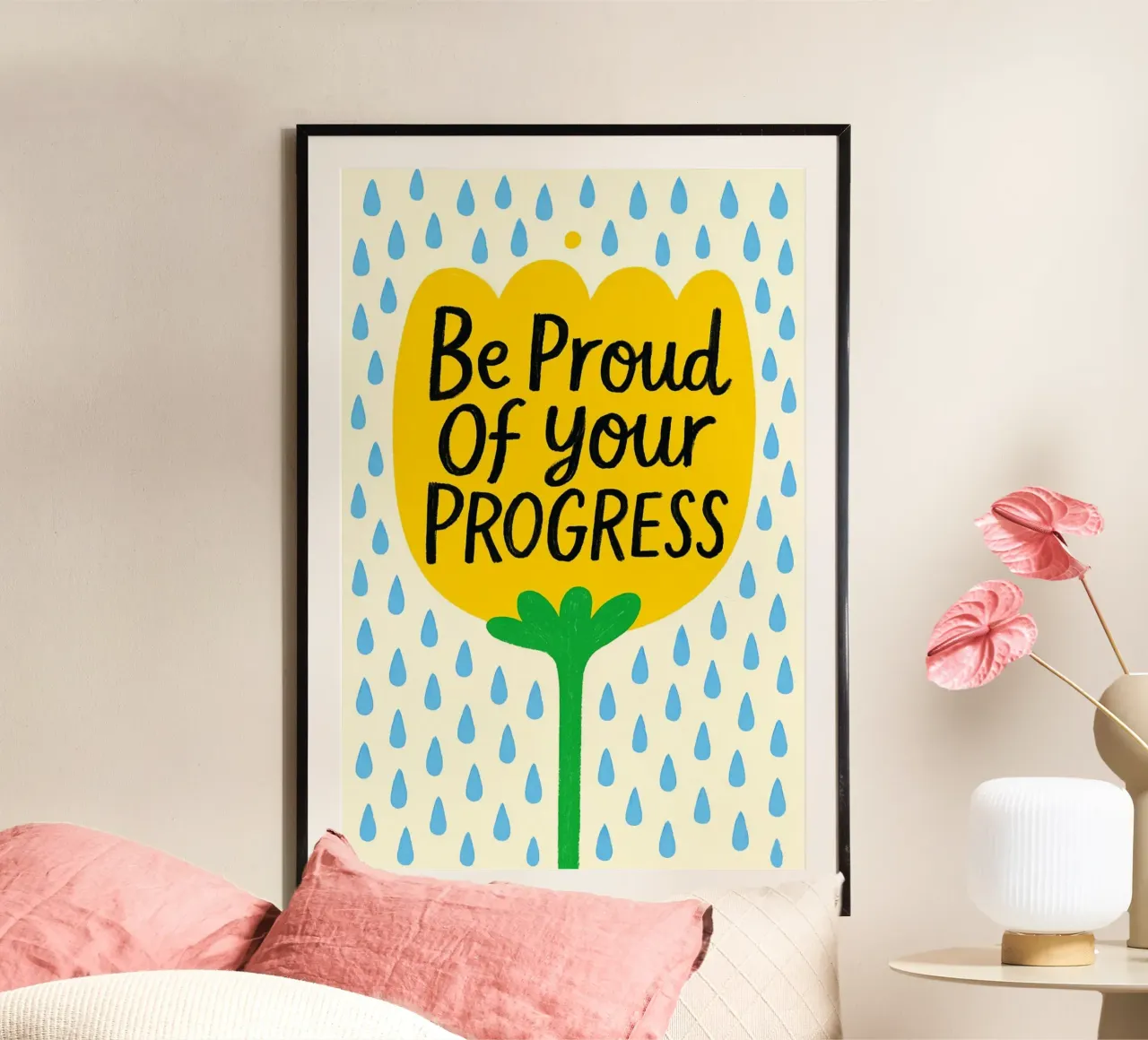 "Siate orgogliosi dei vostri progressi" Fiore giallo d'ispirazione carta hahnemühle da inspirational quote