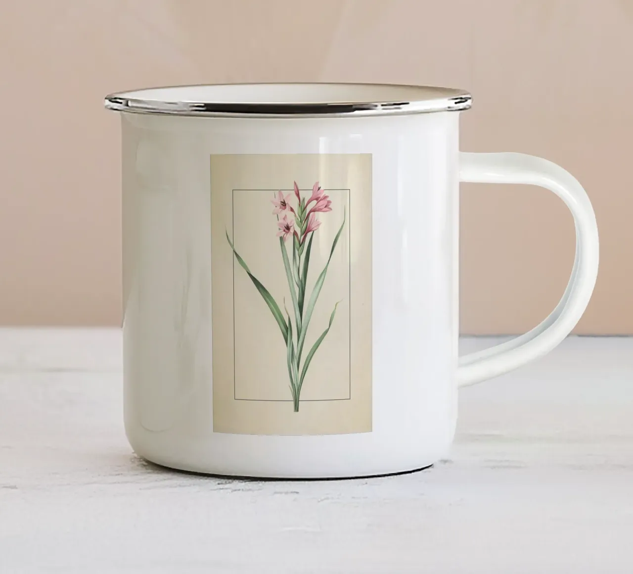 Gladiolus Laccatus Print - Vintage Pink Sword Lily Art enamel mug by ClubArt