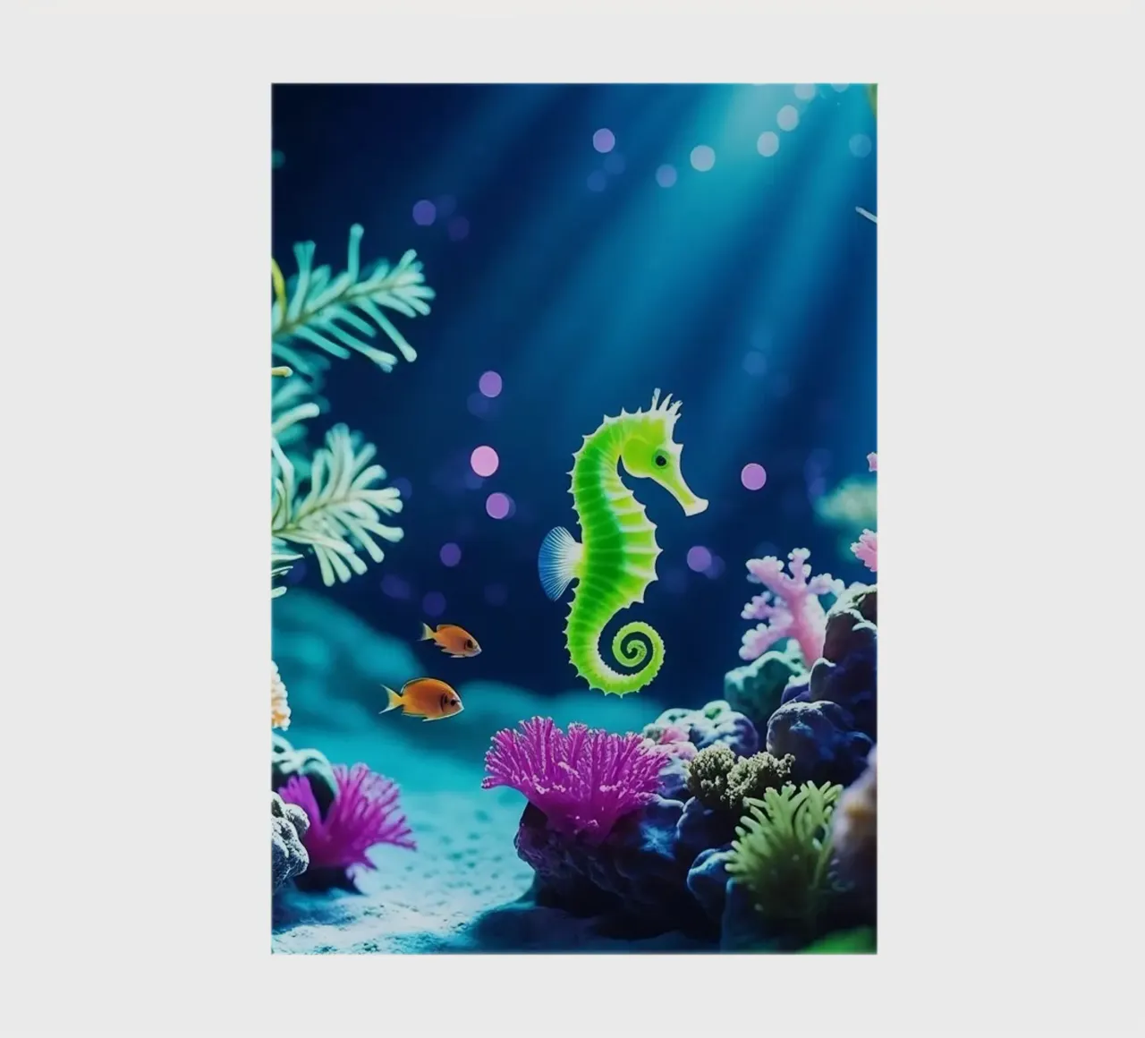 Lime Glow ✦ Hippocampe vert en corail néon (1) carnet de notes de lumaquastudio
