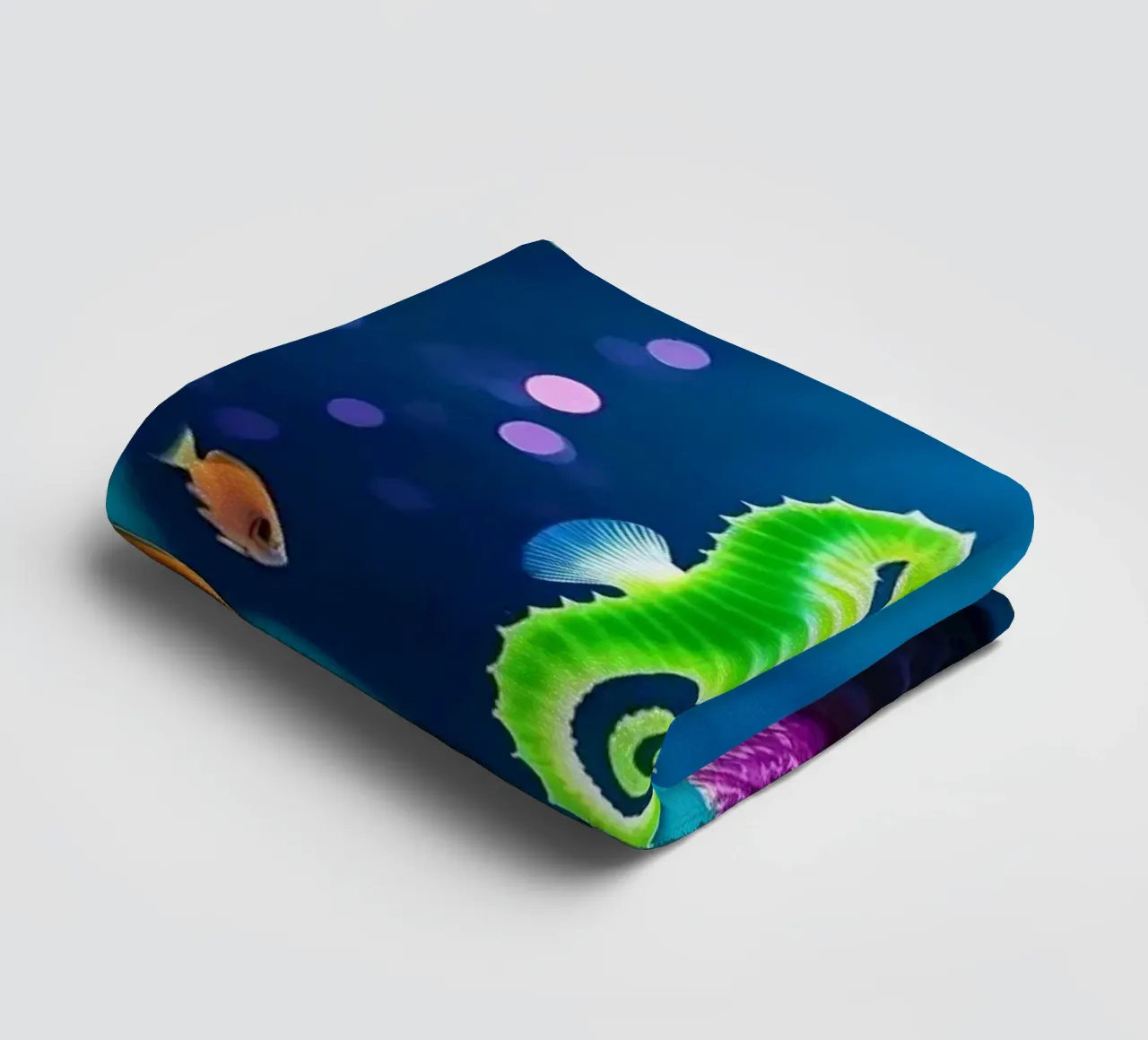 ✨🐠 Lime Glow ✦ Green Seahorse in Neon Coral 🌙 (1) serviette de bain de LUMAQUA STUDIO