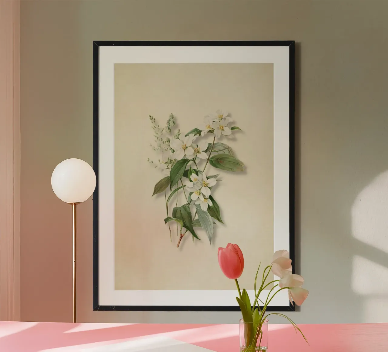 Vintage Mock Orange Botanical Print - Syringa White Floral A poster con telaio in plastica da ClubArt