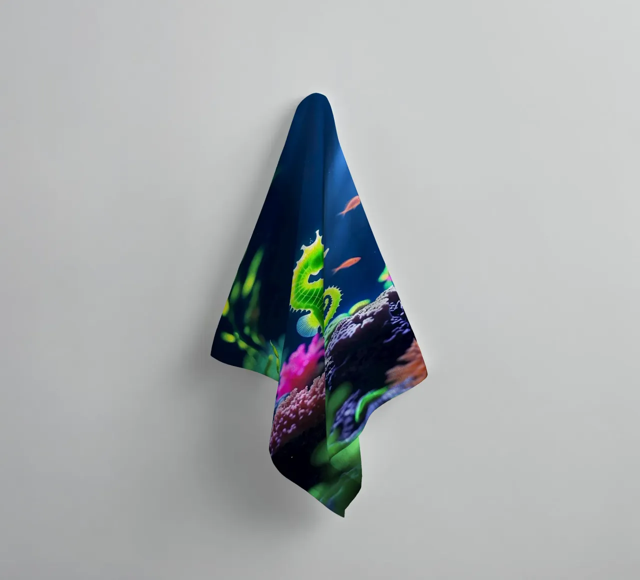 Lime Glow ✦ Hippocampe vert en corail néon (2) serviette de bain de lumaquastudio
