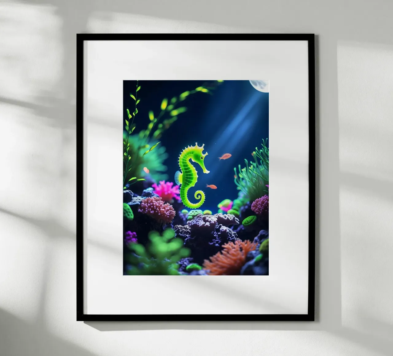 Lime Glow ✦ Hippocampe vert en corail néon (2) hahnemühle de lumaquastudio