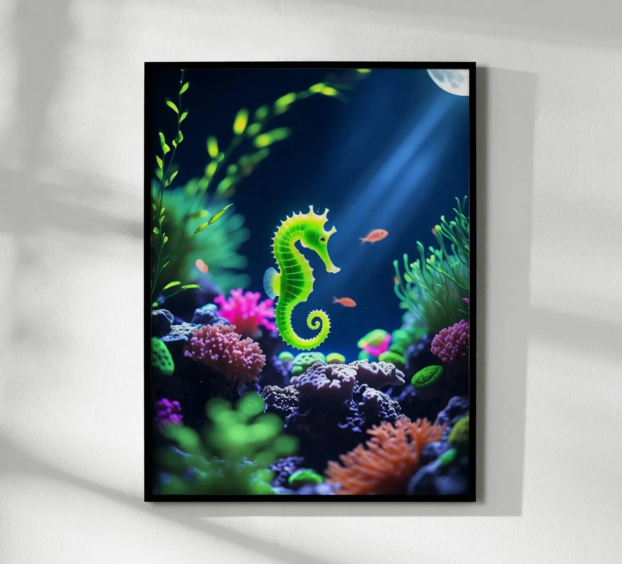 Lime Glow ✦ Hippocampe vert en corail néon (2) hahnemühle de lumaquastudio