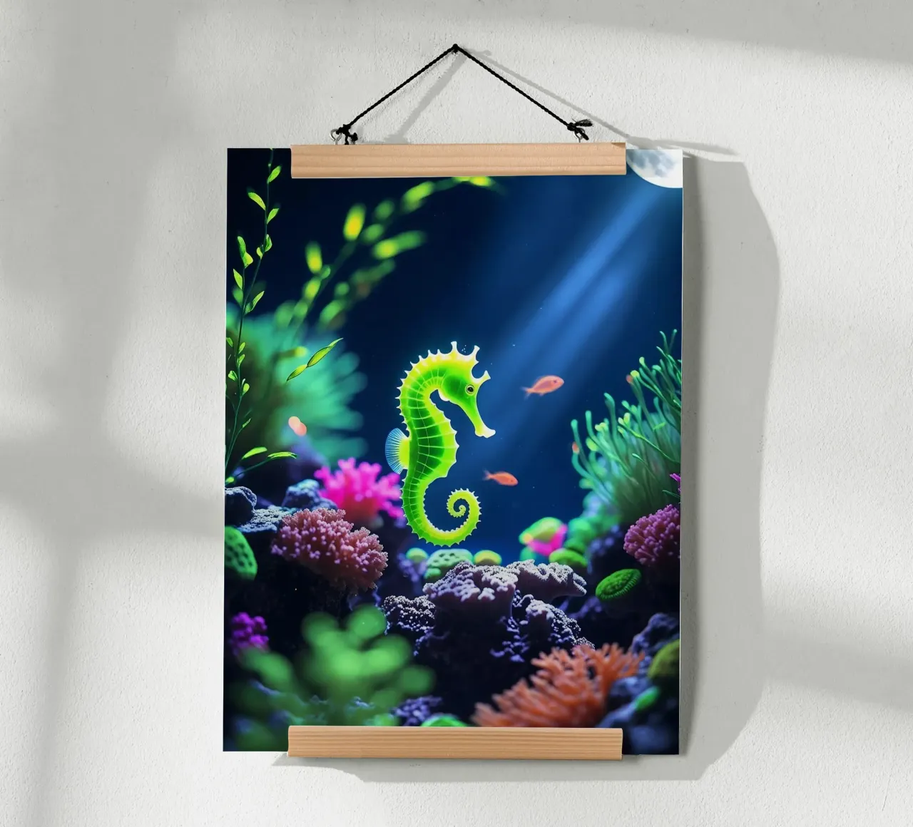 Lime Glow ✦ Hippocampe vert en corail néon (2) hahnemühle de lumaquastudio