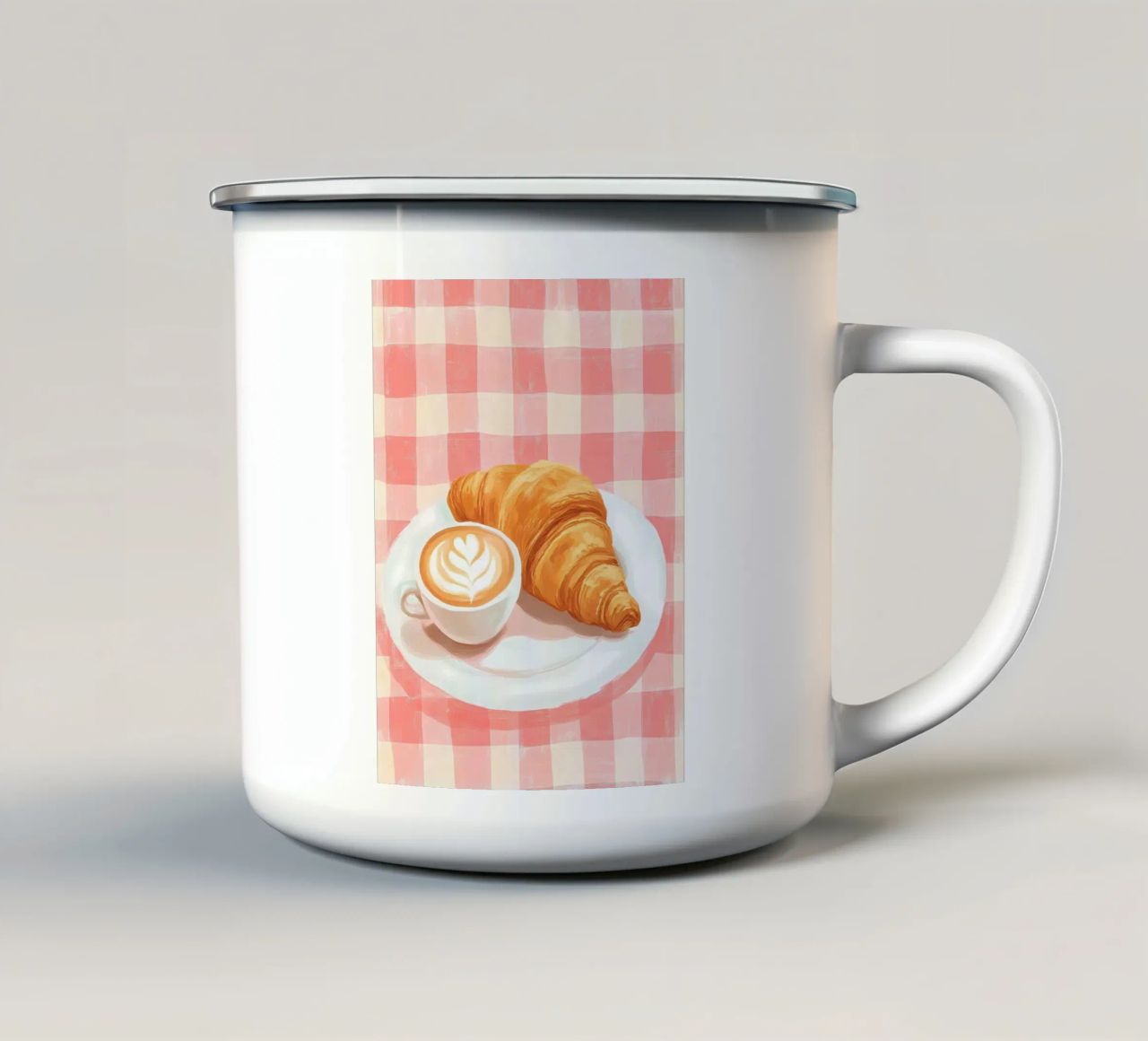 caffè e croissant tazza in smalto da Olga Wildrose