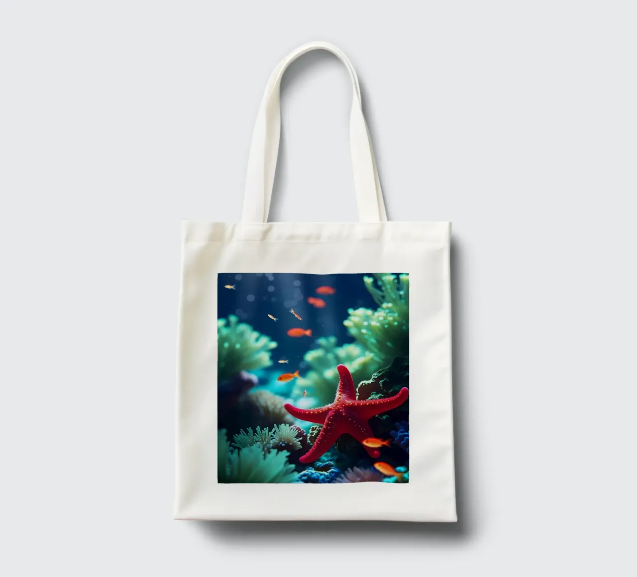 ✨🪸 Glow Rest ✦ Red Starfish Beneath the Surface 🌙 (2) Jutebeutel von LUMAQUA STUDIO