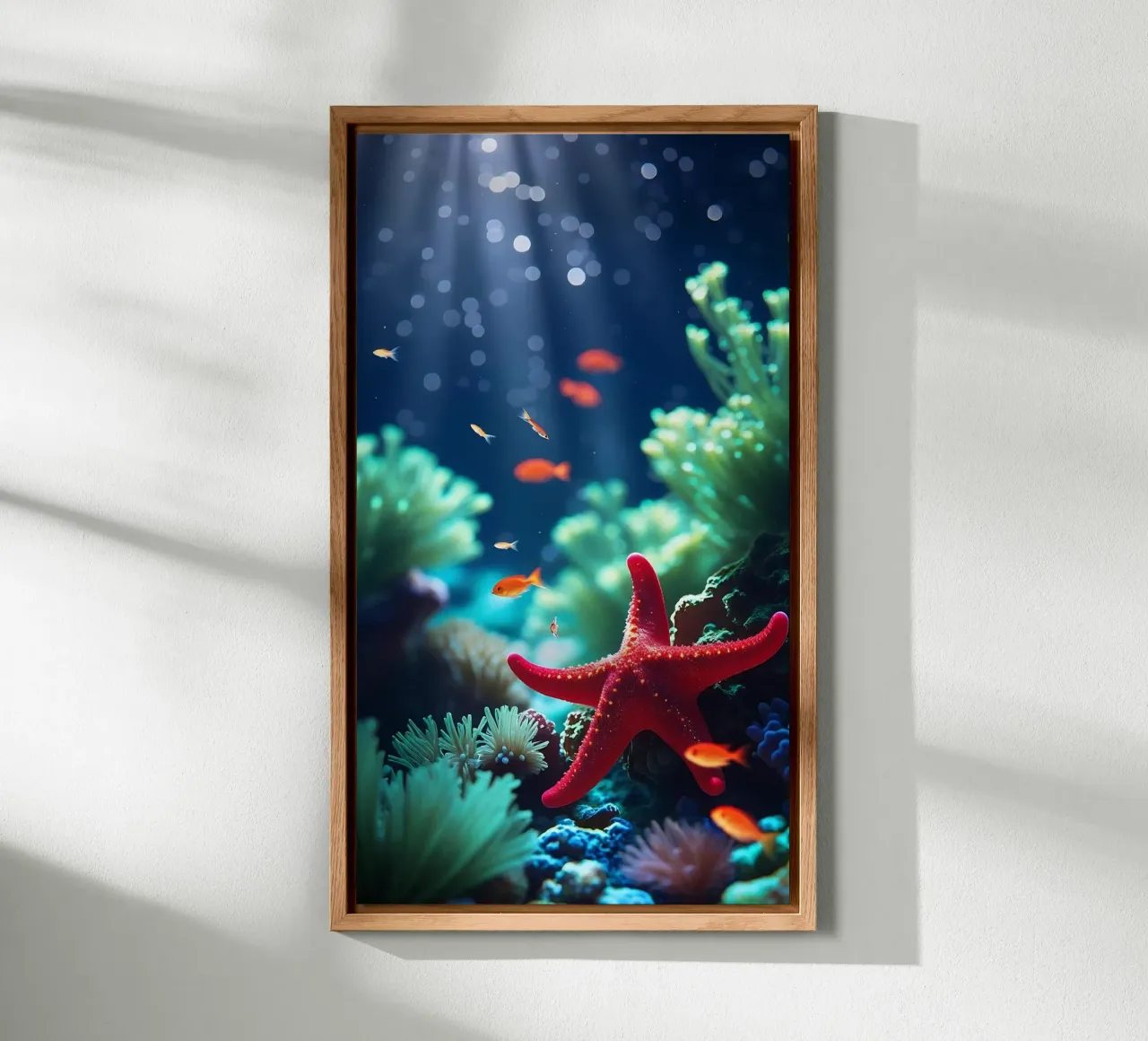 ✨🪸 Glow Rest ✦ Red Starfish Beneath the Surface 🌙 (2) Alu-Dibond von LUMAQUA STUDIO