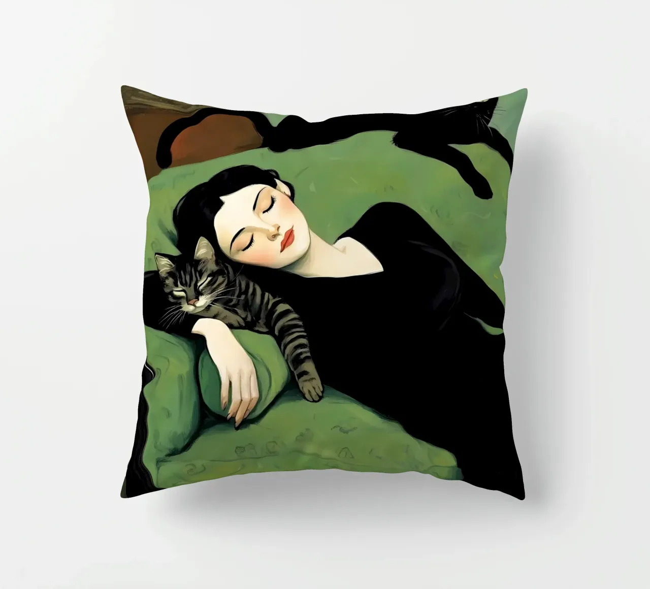 Schlafende Frau mit Katzen Kissen von IamHomeStudio