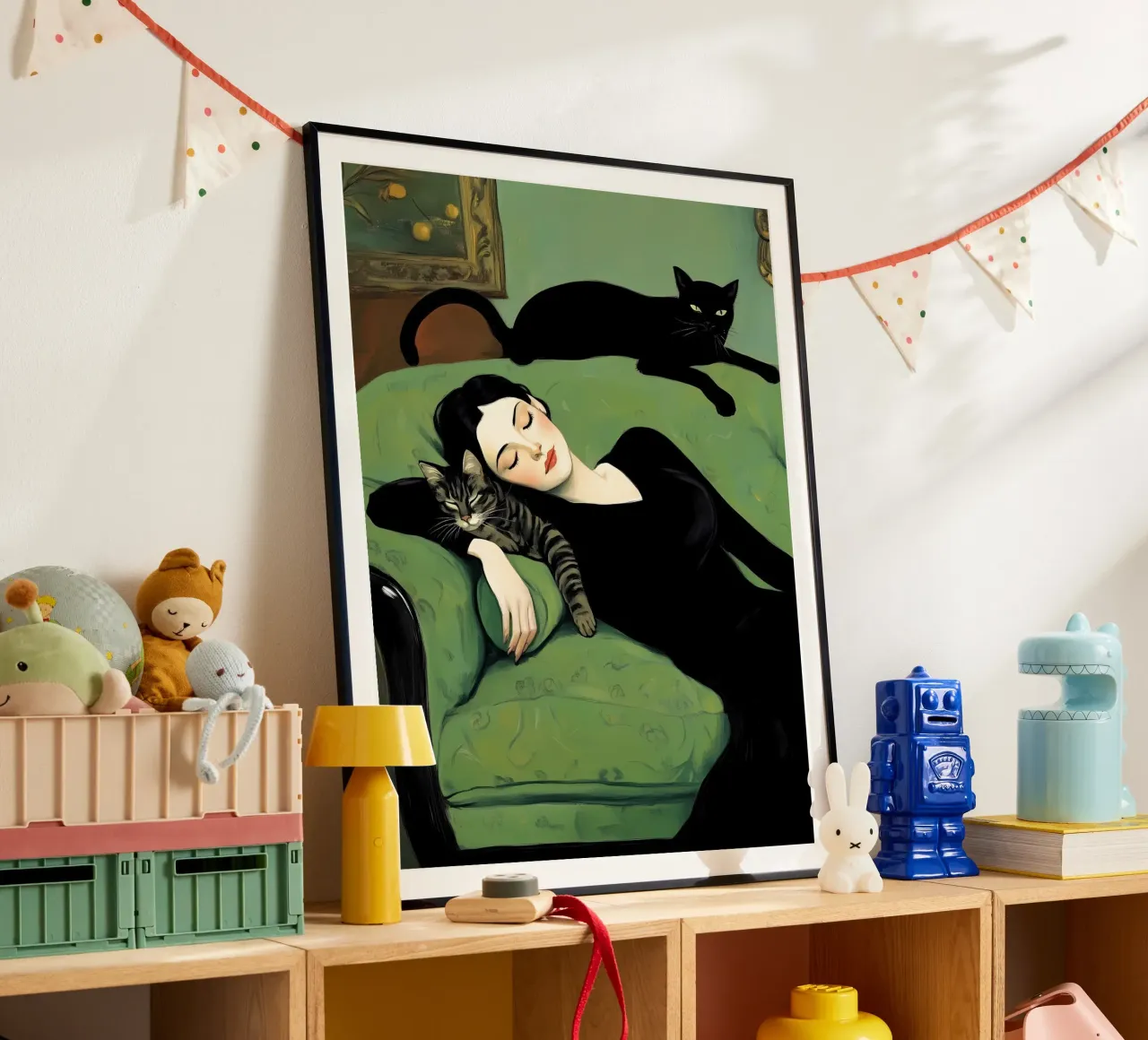 Sleeping woman with cats hahnemühle by IamHomeStudio