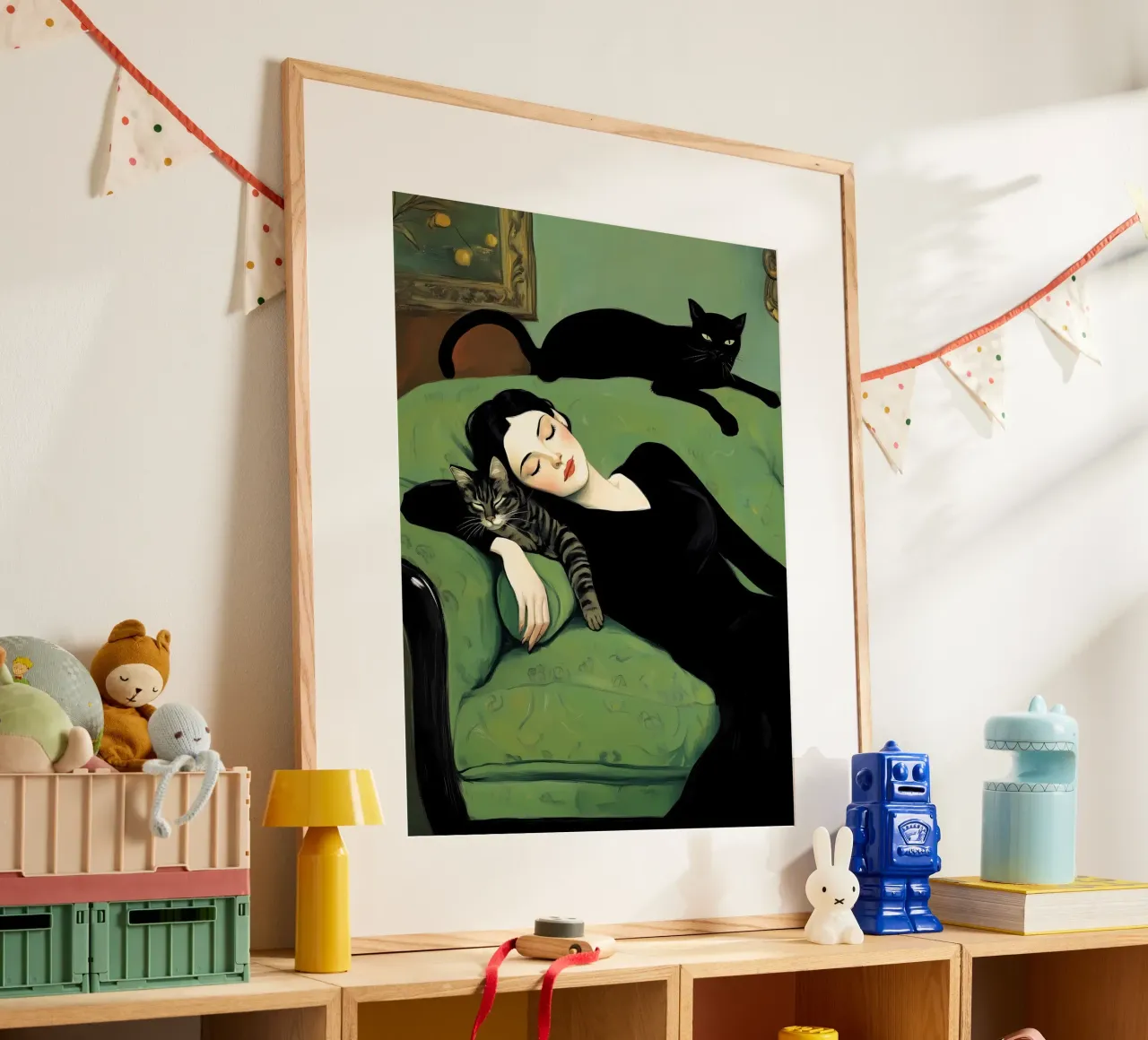 Sleeping woman with cats hahnemühle by IamHomeStudio