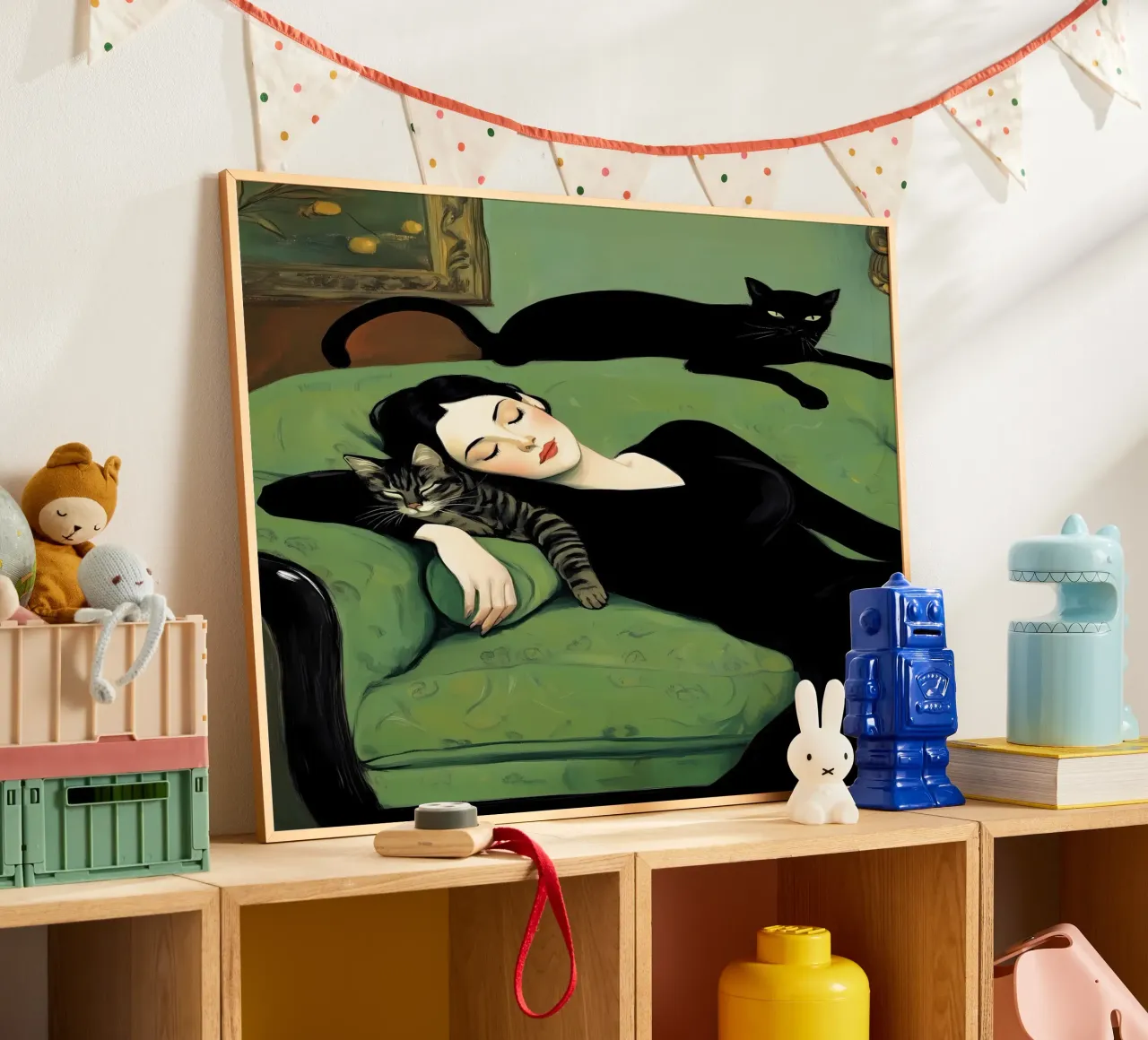 Sleeping woman with cats hahnemühle by IamHomeStudio