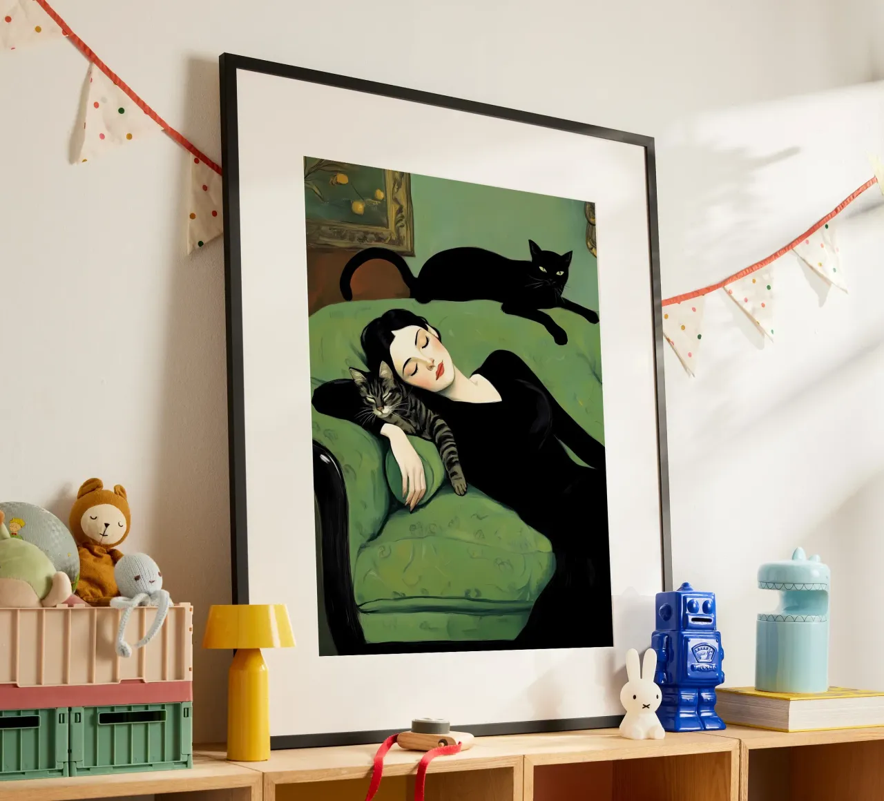 Sleeping woman with cats hahnemühle by IamHomeStudio