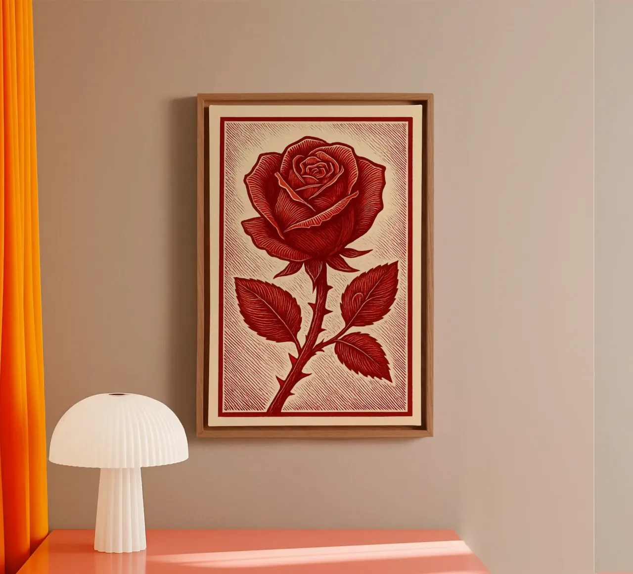 Crimson Rose of Passion Houtsnede Print canvas met Baklijst van Artistic-shop