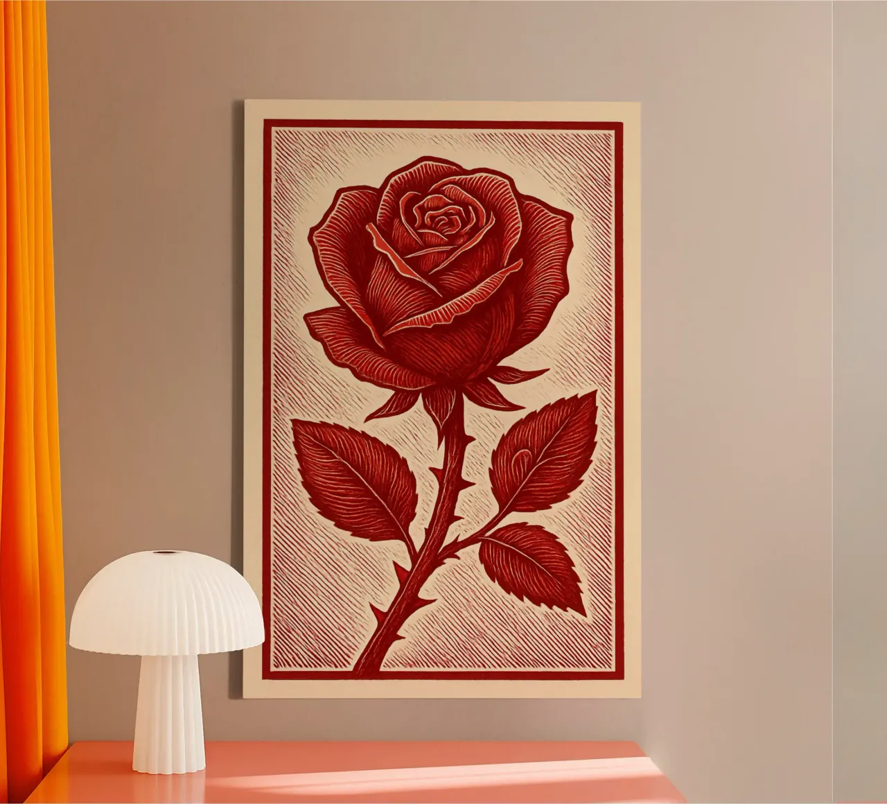 Crimson Rose of Passion Houtsnede Print canvas met Baklijst van Artistic-shop