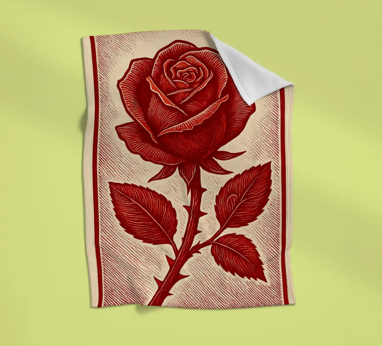 Karminrote Rose der Leidenschaft Holzschnitt Fleecedecke von Artistic-shop