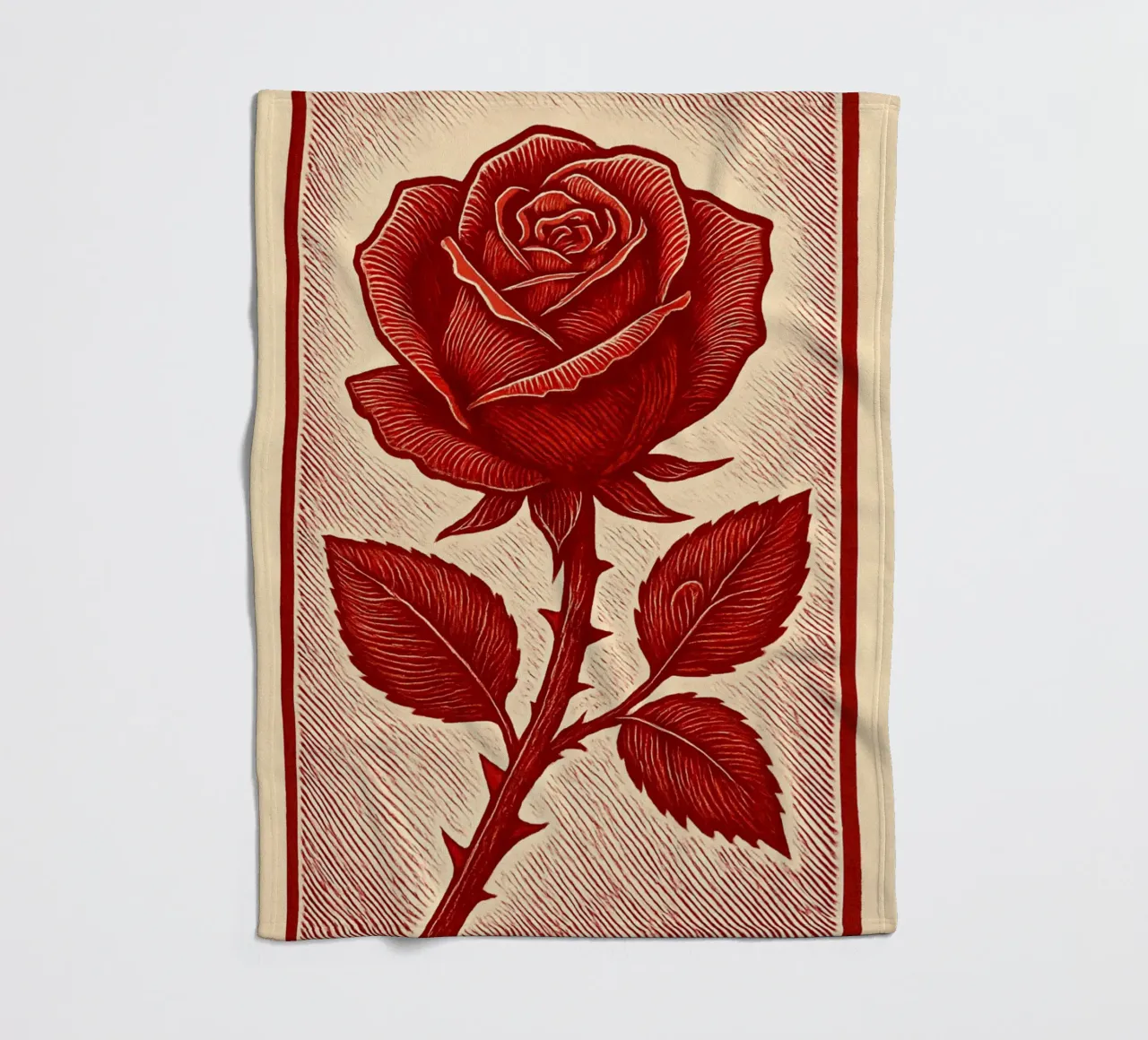 Karminrote Rose der Leidenschaft Holzschnitt Fleecedecke von Artistic-shop